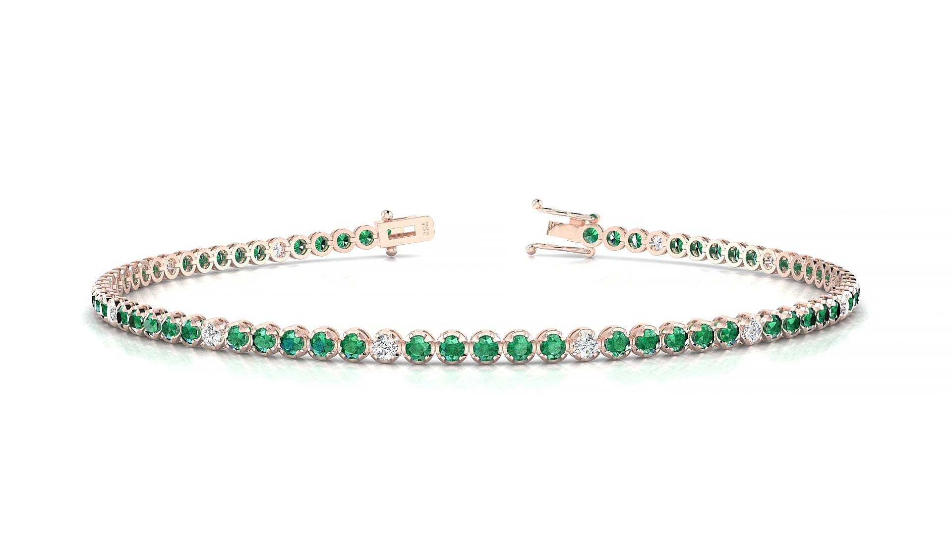 Bengal 5-1 | 18k Rose Gold 1.7 mm Round Natural Emerald & Diamond 20 cm Tennis Bracelet