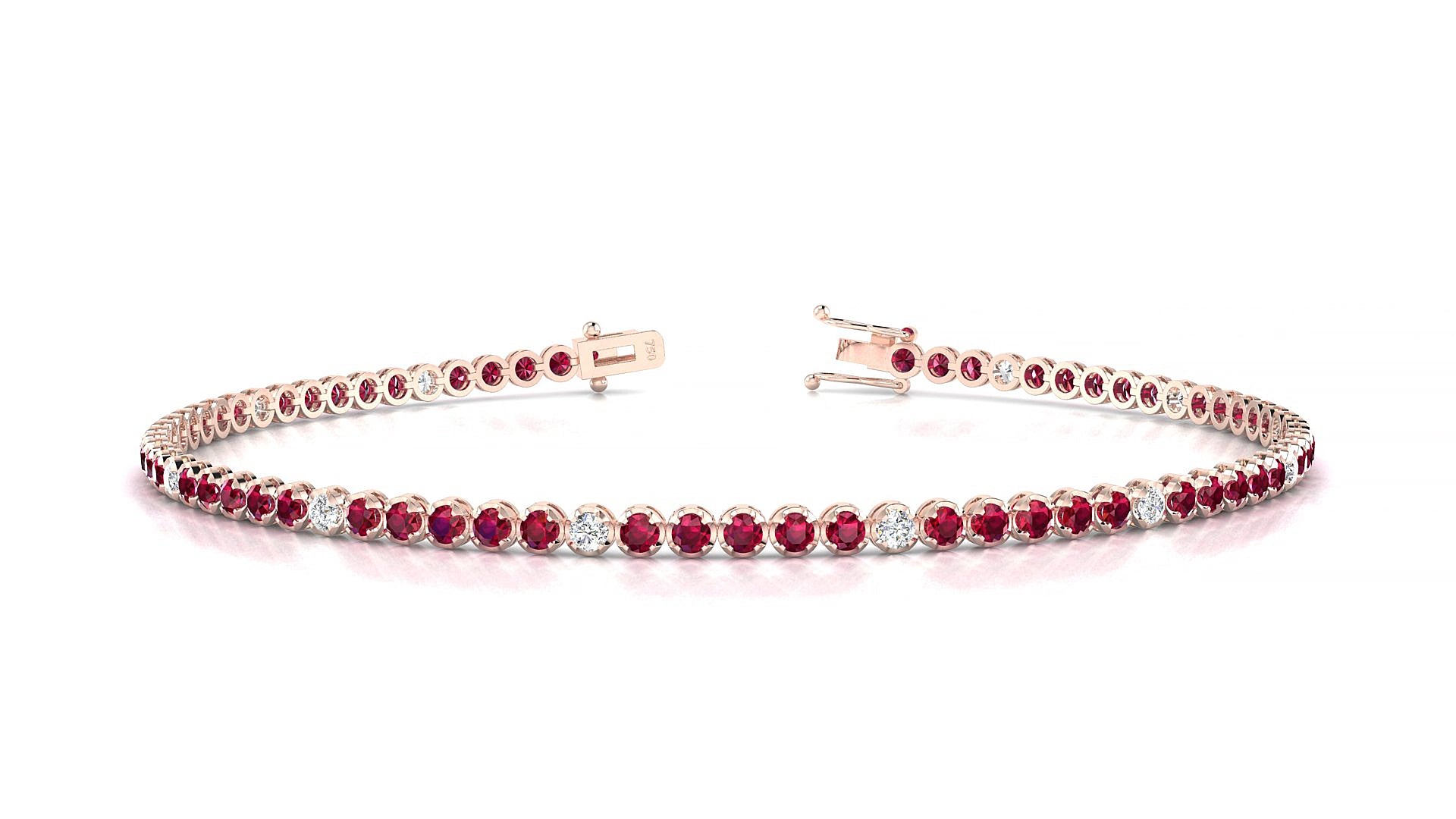 Bengal 5-1 | 18k Rose Gold 1.7 mm Round Natural Ruby & Diamond 17 cm Tennis Bracelet