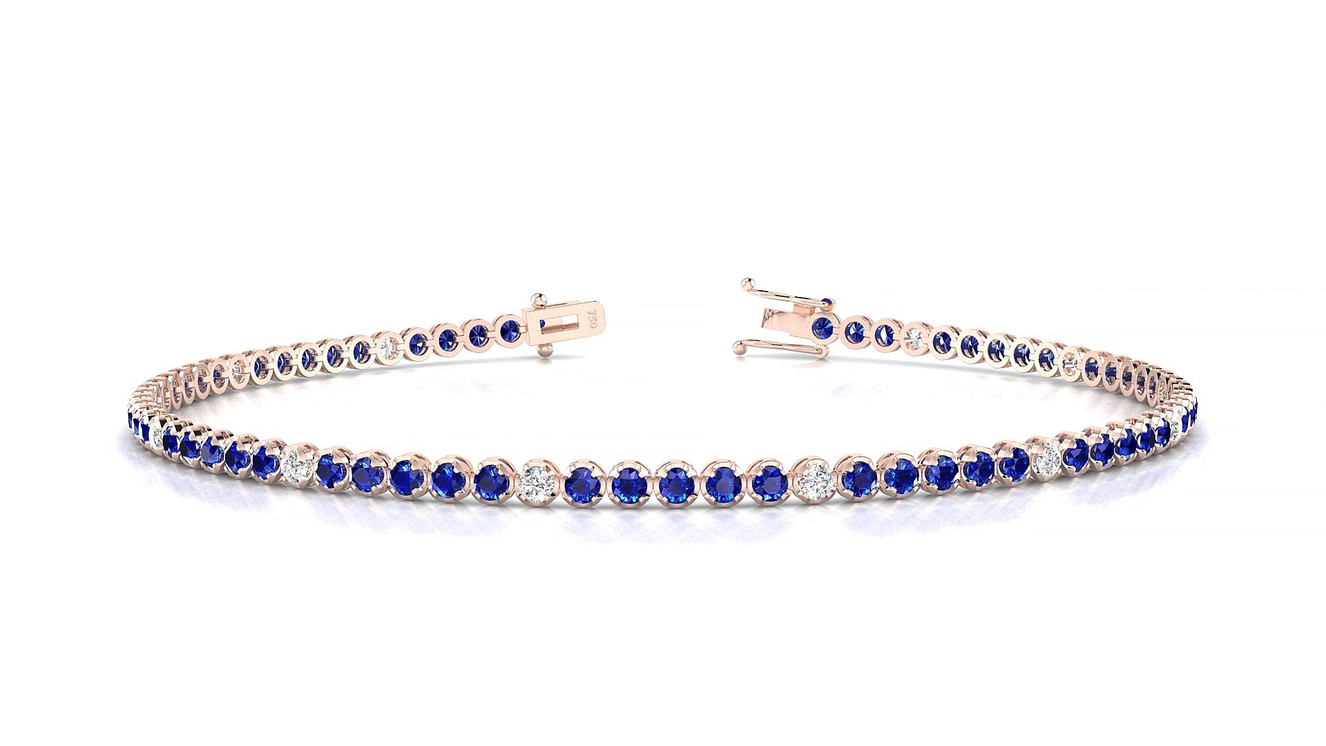 Bengal 5-1 | 18k Rose Gold 1.7 mm Round Natural Sapphire & Diamond 18 cm Tennis Bracelet