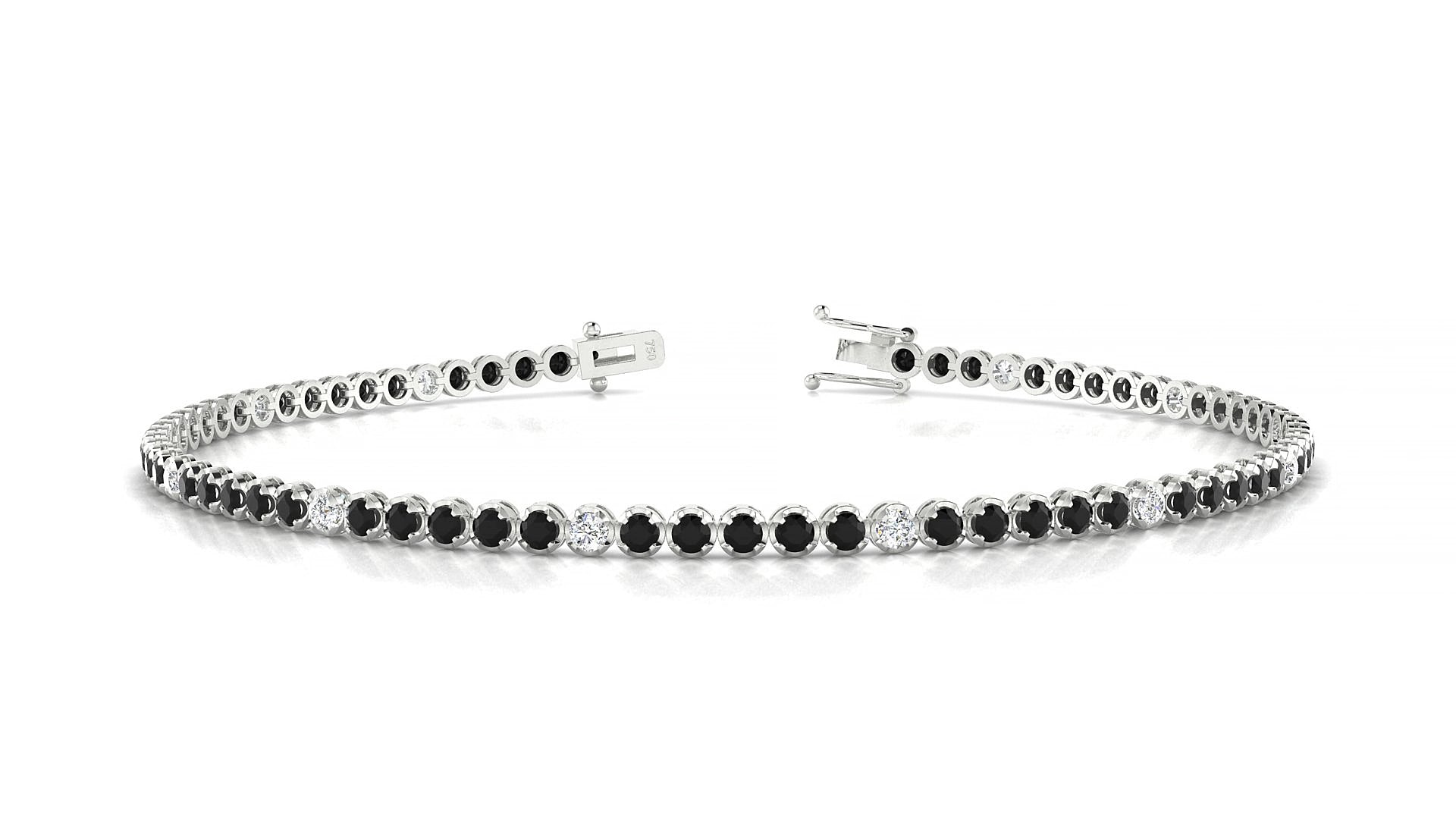 Bengal 5-1 | 18k White Gold 1.7 mm Round Natural Black Diamond & Diamond 15 cm Tennis Bracelet