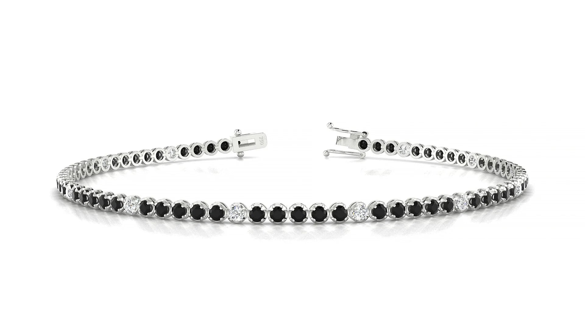 Bengal 5-1 | 18k White Gold 1.7 mm Round Natural Black Diamond & Diamond Tennis Bracelet