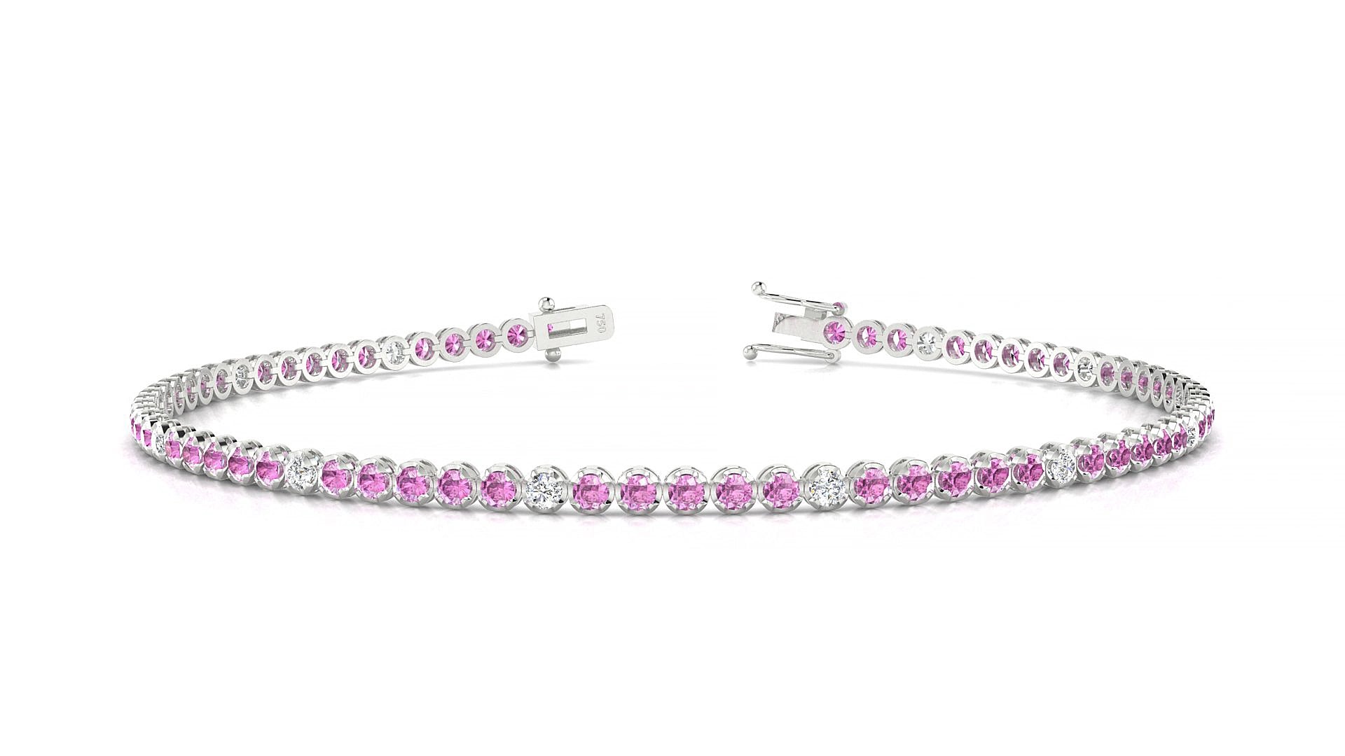 Bengal 5-1 | 18k White Gold 1.7 mm Round Natural Pink Sapphire & Diamond 18 cm Tennis Bracelet