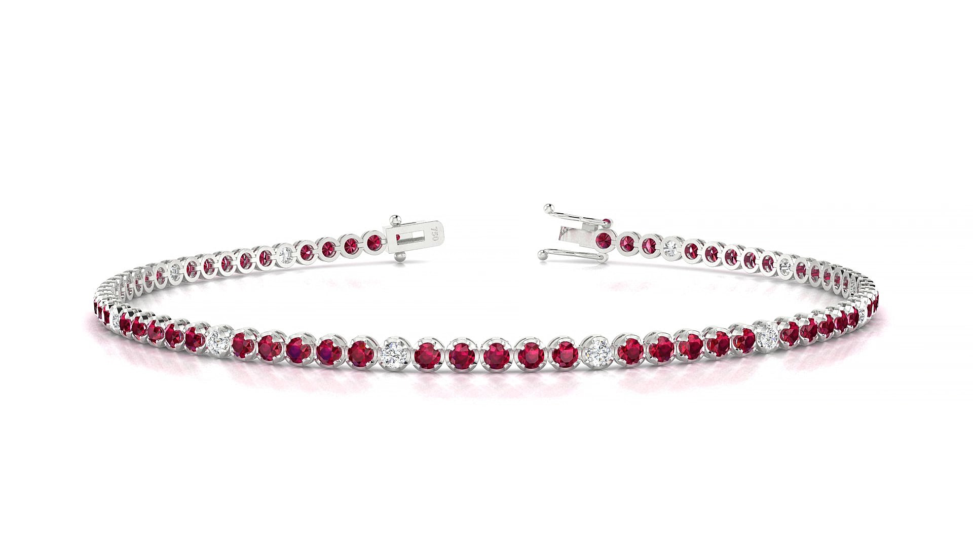 Bengal 5-1 | 18k White Gold 1.7 mm Round Natural Ruby & Diamond 17 cm Tennis Bracelet