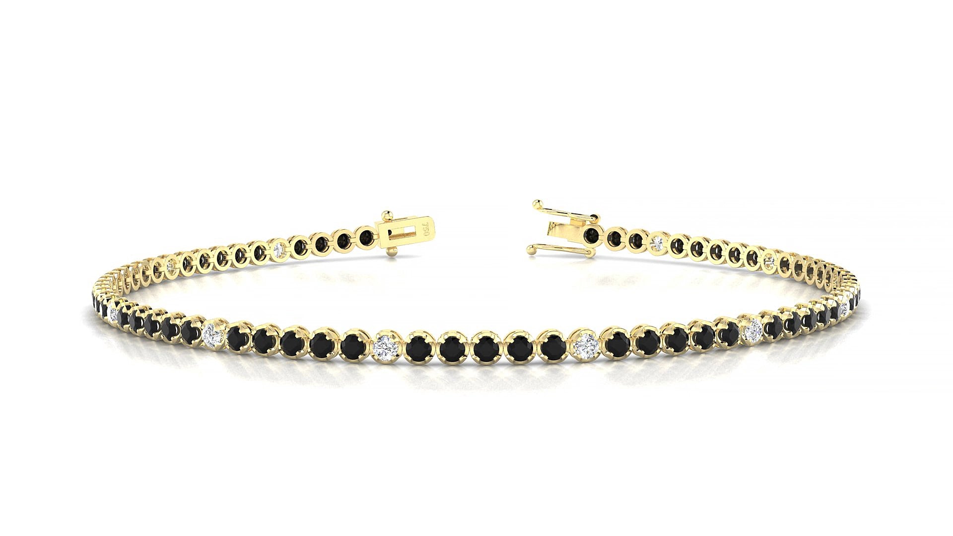 Bengal 5-1 | 18k Yellow Gold 1.7 mm Round Natural Black Diamond & Diamond 15 cm Tennis Bracelet
