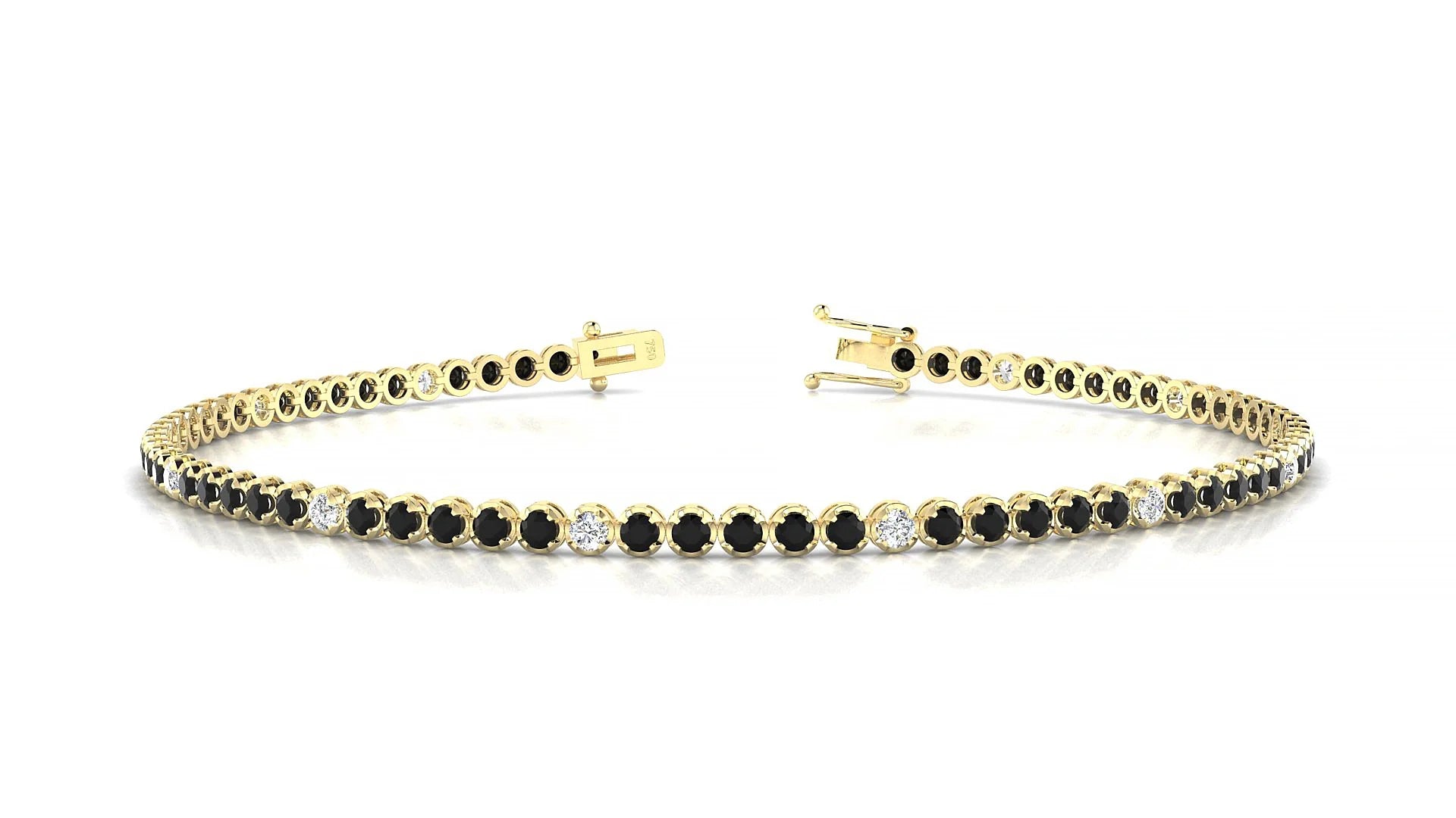 Bengal 5-1 | 18k Yellow Gold 1.7 mm Round Natural Black Diamond & Diamond Tennis Bracelet