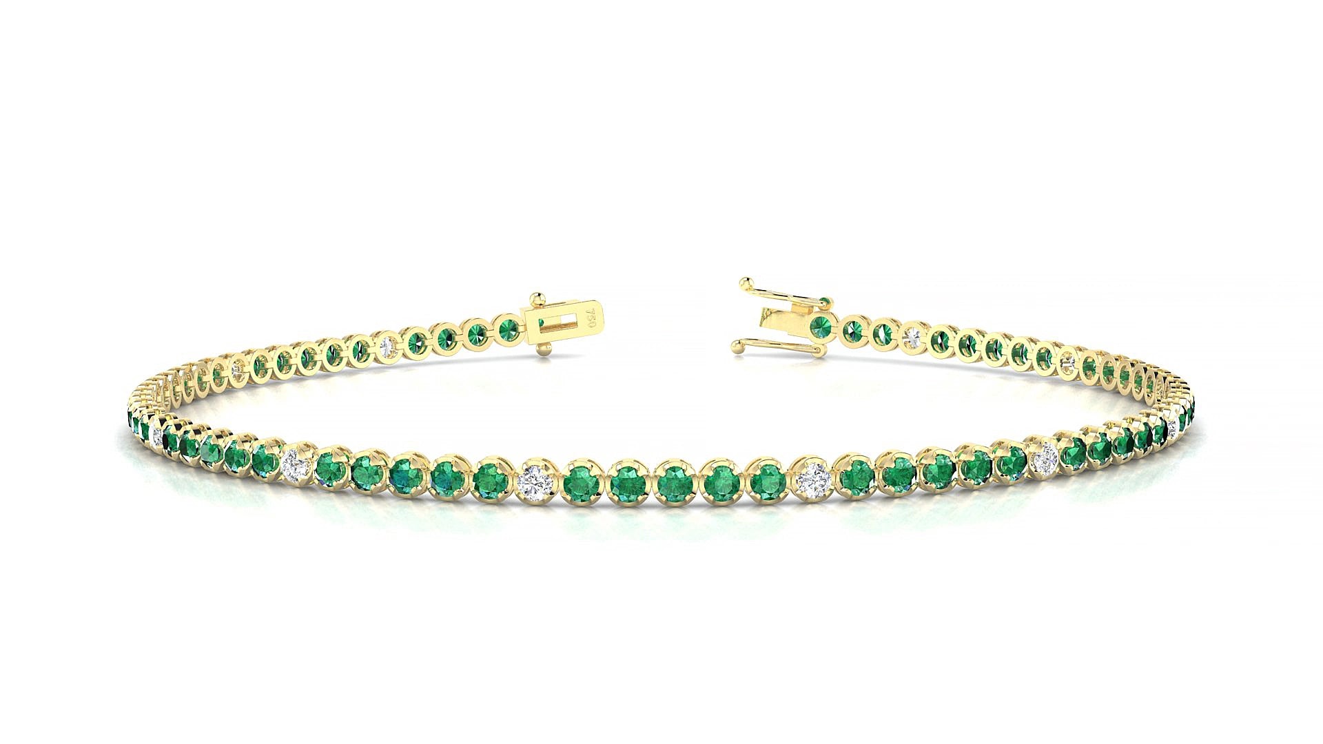 Bengal 5-1 | 18k Yellow Gold 1.7 mm Round Natural Emerald & Diamond 15 cm Tennis Bracelet