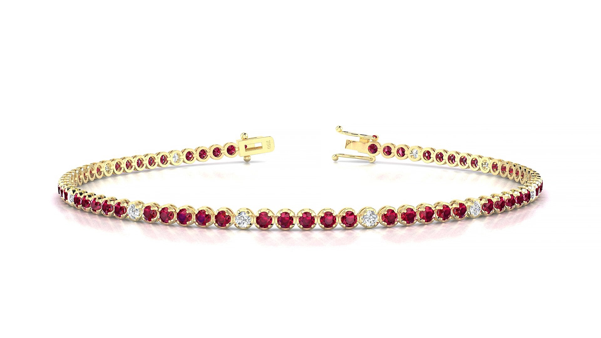 Bengal 5-1 | 18k Yellow Gold 1.7 mm Round Natural Ruby & Diamond 20 cm Tennis Bracelet