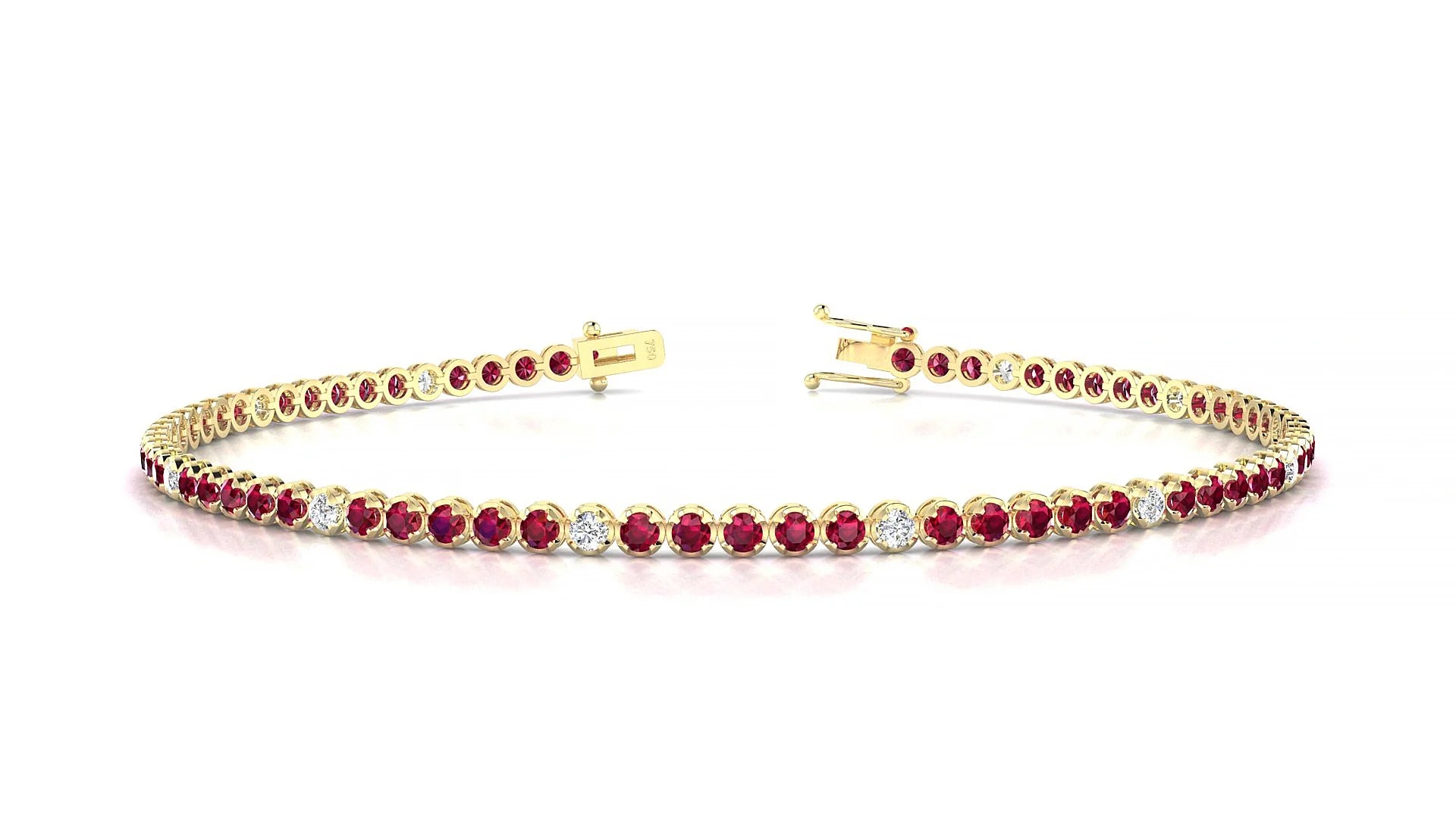 Bengal 5-1 | 18k Yellow Gold 1.7 mm Round Natural Ruby & Diamond Tennis Bracelet