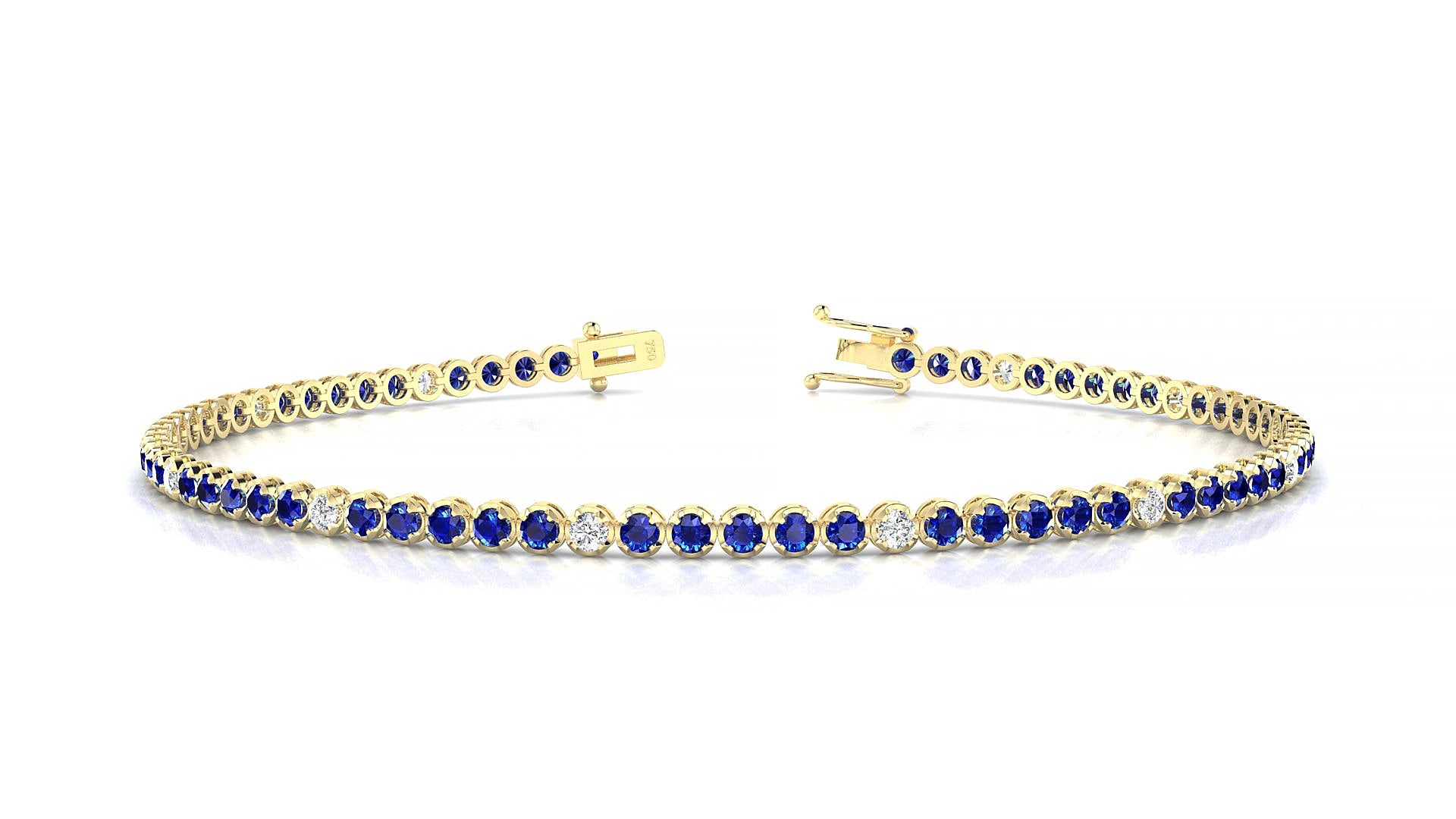 Bengal 5-1 | 18k Yellow Gold 1.7 mm Round Natural Sapphire & Diamond 19 cm Tennis Bracelet