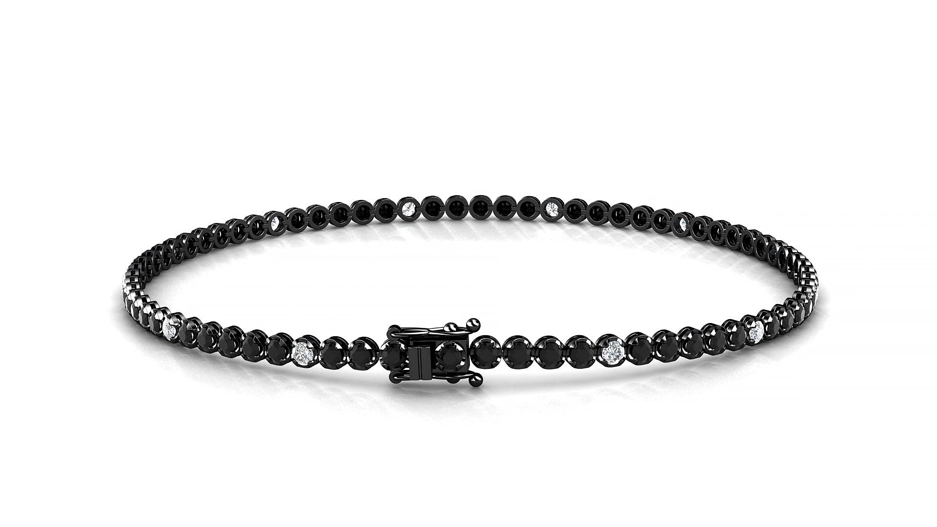 Bengal 5-1 | 18k Black Gold 1.7 mm Round Natural Black Diamond & Diamond 15 cm Tennis Bracelet
