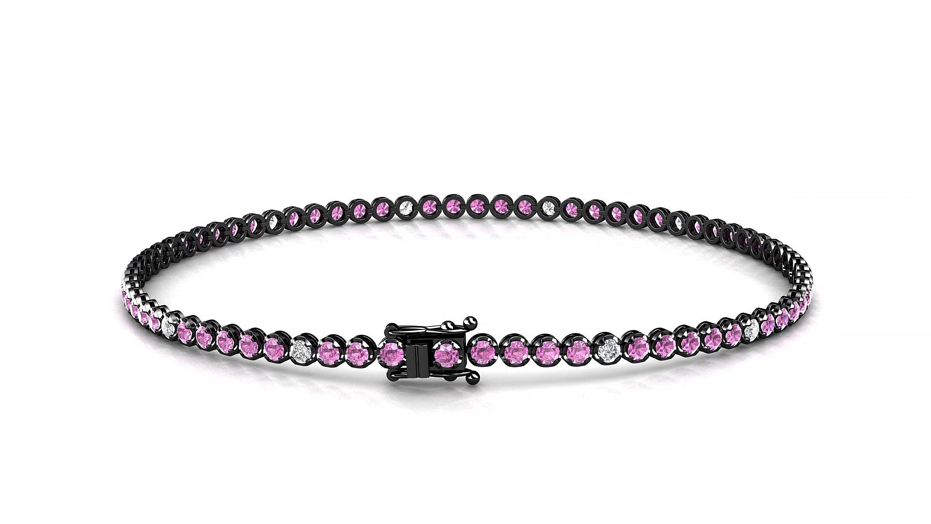 Bengal 5-1 | 18k Black Gold 1.7 mm Round Natural Pink Sapphire & Diamond 15 cm Tennis Bracelet