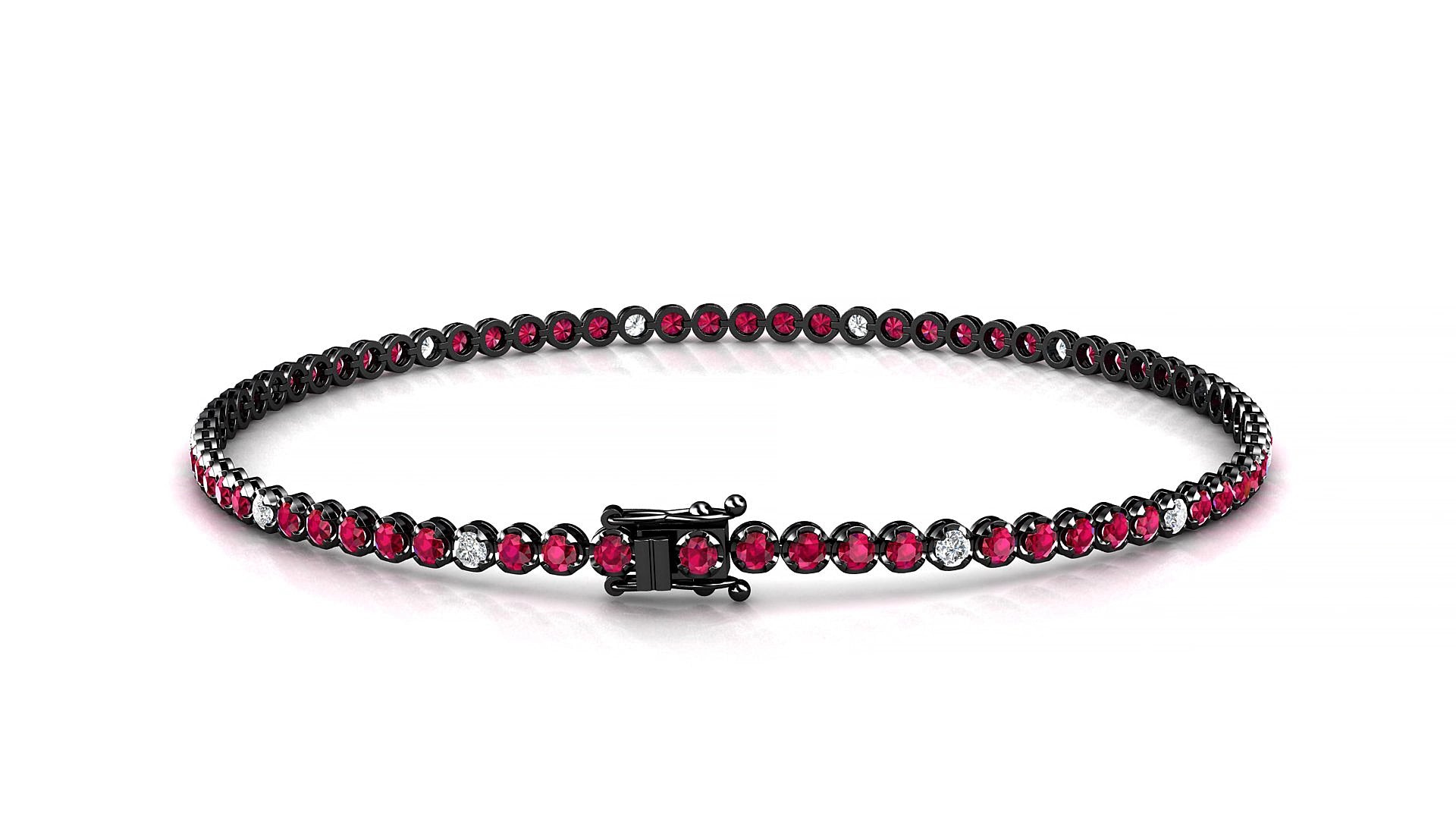 Bengal 5-1 | 18k Black Gold 1.7 mm Round Natural Ruby & Diamond 15 cm Tennis Bracelet