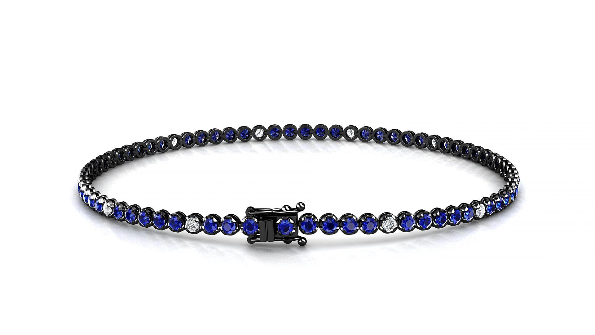 Bengal 5-1 | 18k Black Gold 1.7 mm Round Natural Sapphire & Diamond 15 cm Tennis Bracelet