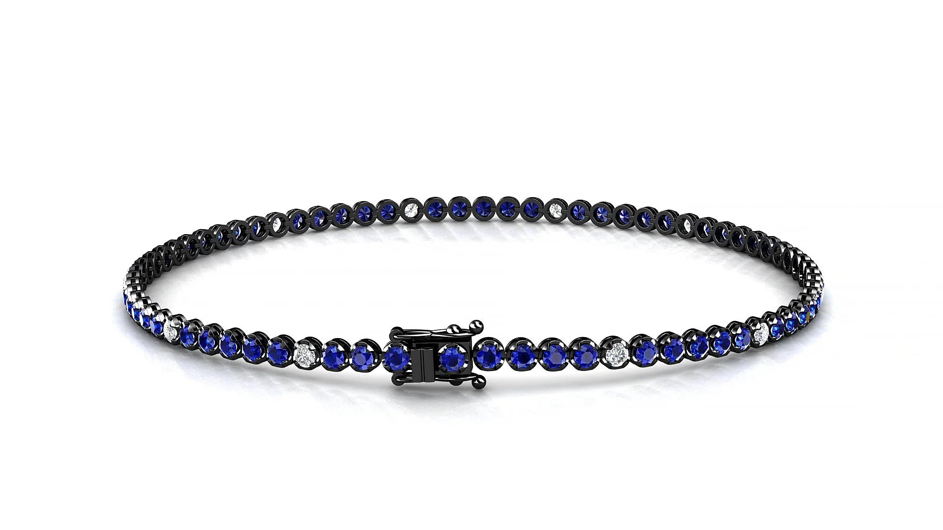 Bengal 5-1 | 18k Black Gold 1.7 mm Round Natural Sapphire & Diamond Tennis Bracelet