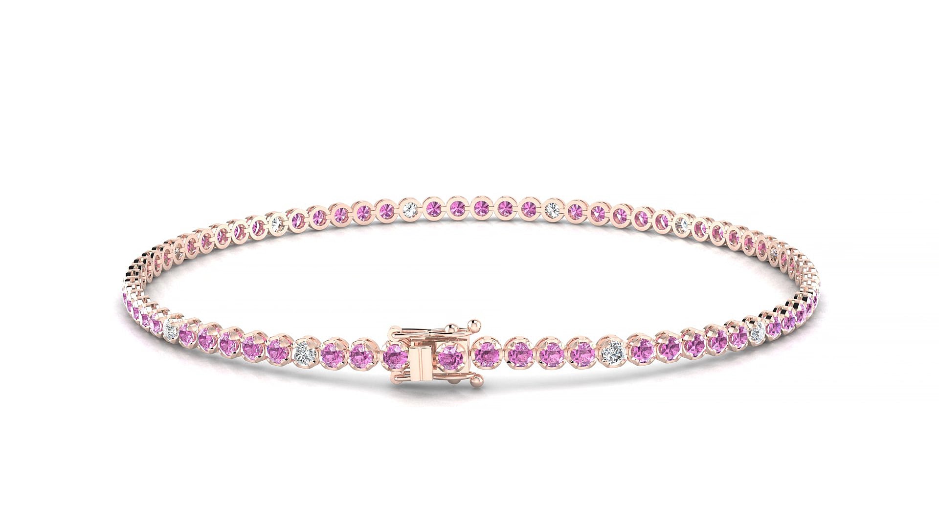 Bengal 5-1 | 18k Rose Gold 1.7 mm Round Natural Pink Sapphire & Diamond 15 cm Tennis Bracelet