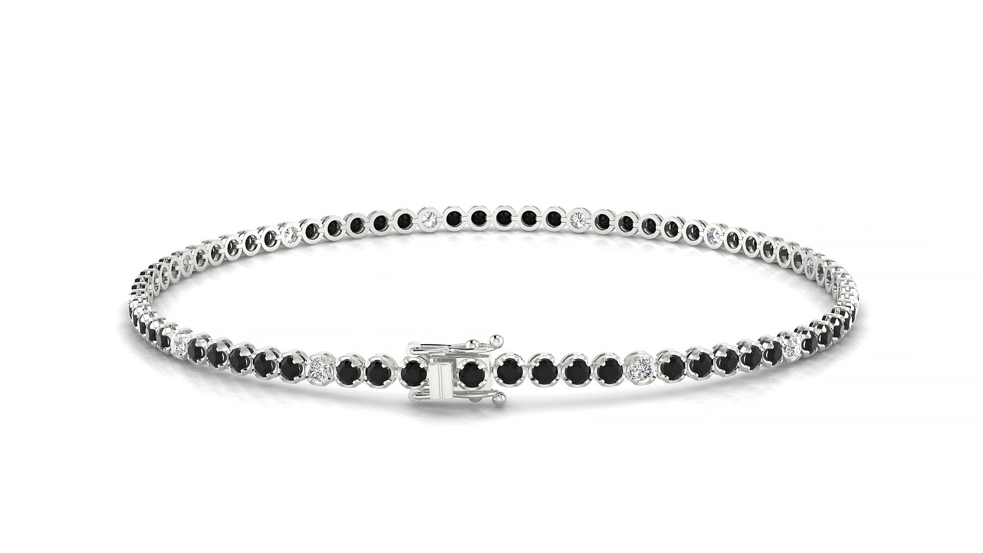 Bengal 5-1 | 18k White Gold 1.7 mm Round Natural Black Diamond & Diamond 15 cm Tennis Bracelet