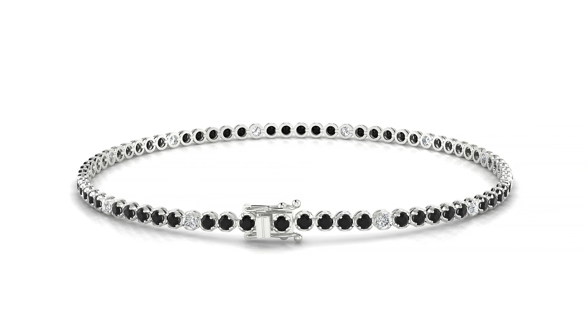 Bengal 5-1 | 18k White Gold 1.7 mm Round Natural Black Diamond & Diamond Tennis Bracelet
