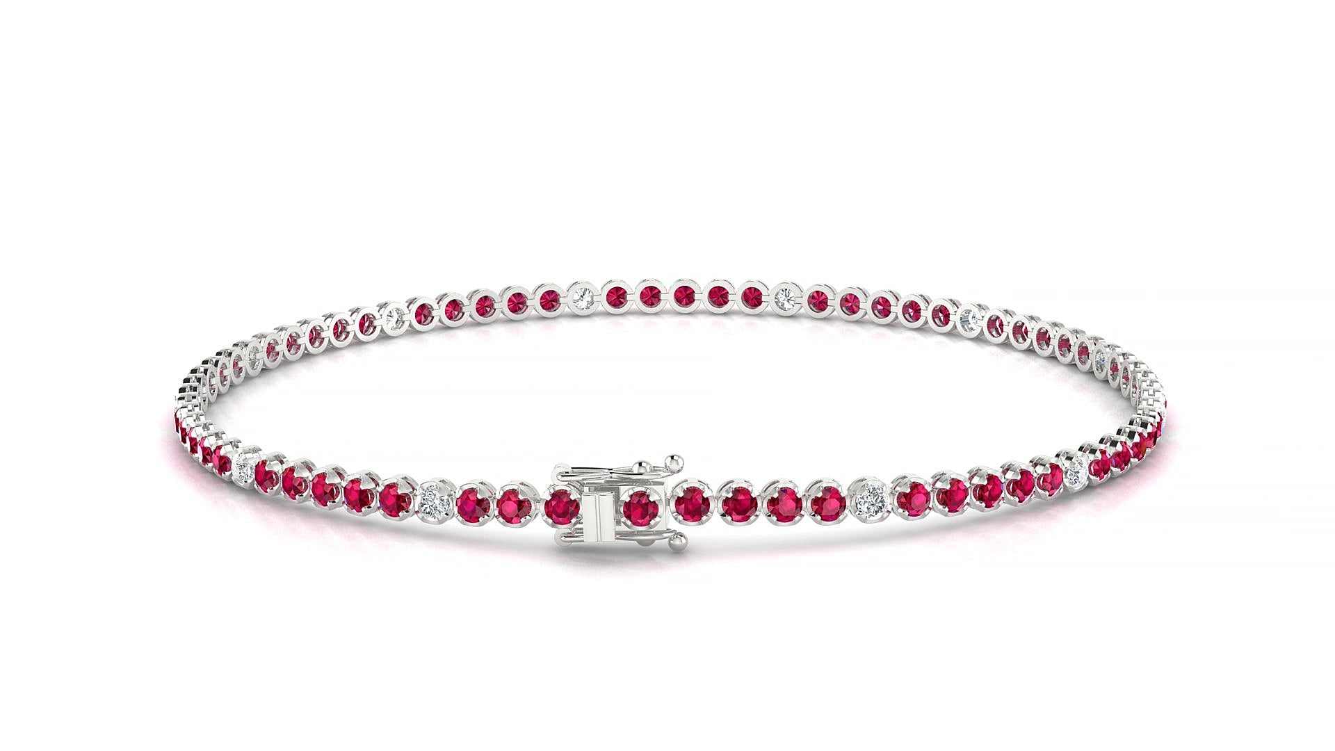 Bengal 5-1 | 18k White Gold 1.7 mm Round Natural Ruby & Diamond 20 cm Tennis Bracelet