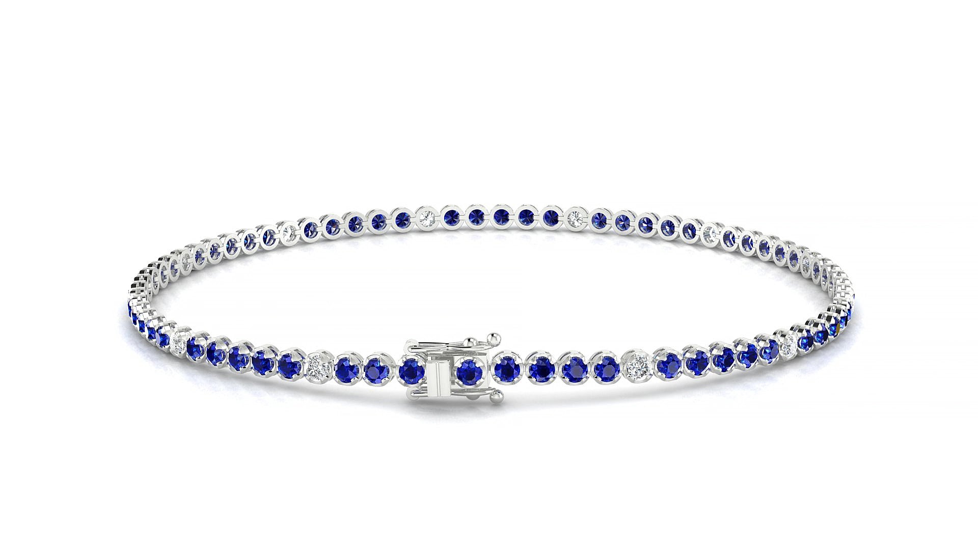 Bengal 5-1 | 18k White Gold 1.7 mm Round Natural Sapphire & Diamond 19 cm Tennis Bracelet