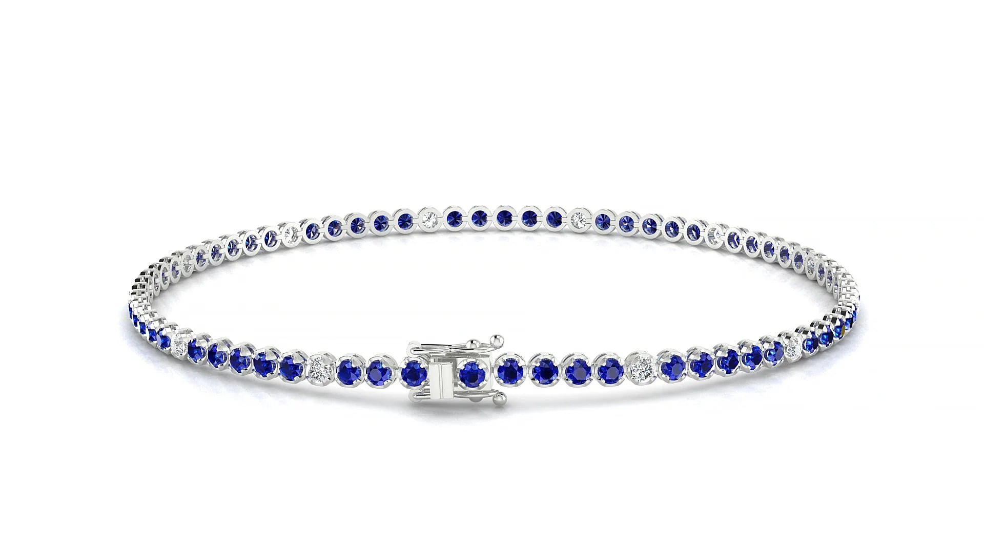 Bengal 5-1 | 18k White Gold 1.7 mm Round Natural Sapphire & Diamond Tennis Bracelet