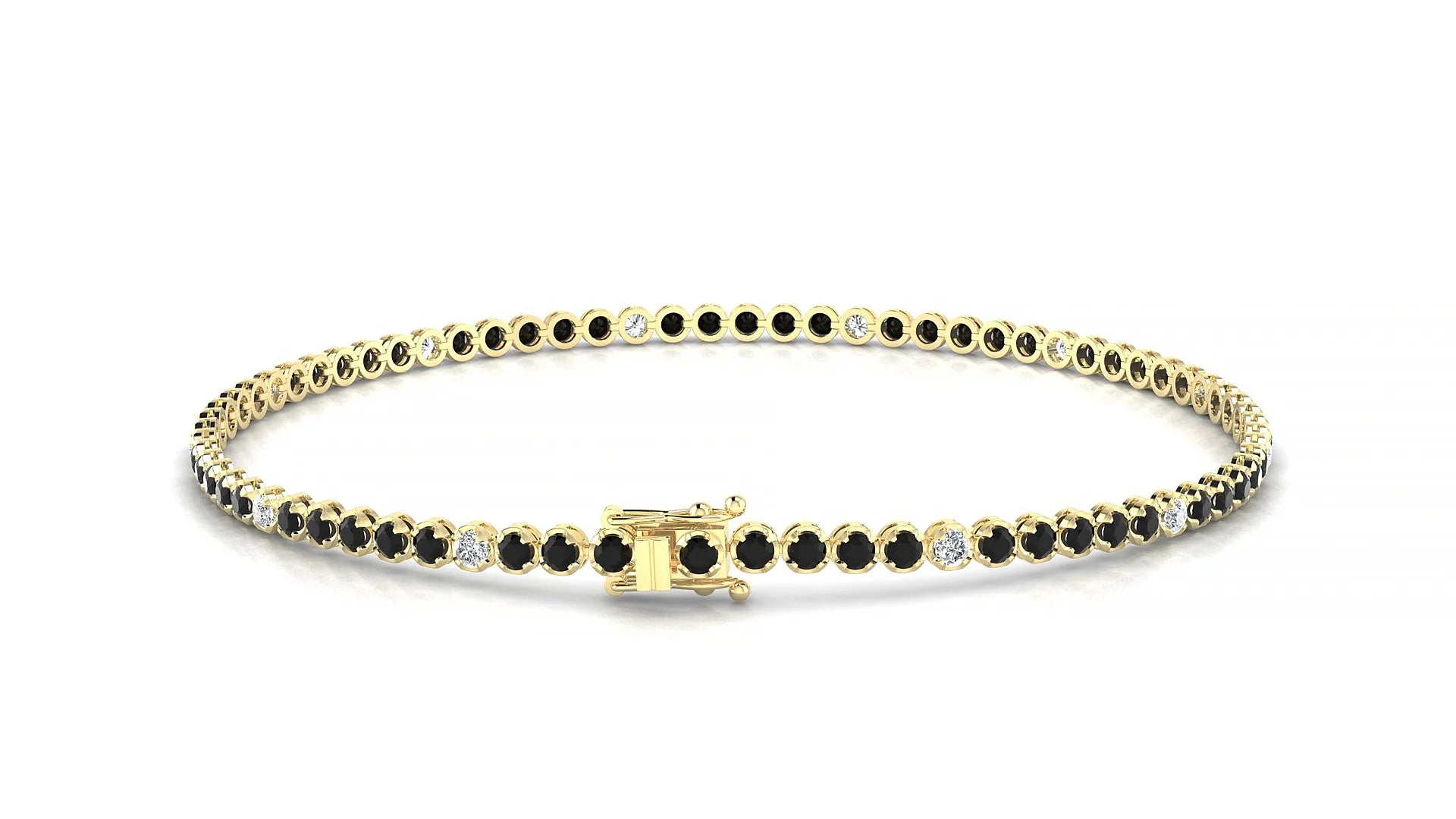 Bengal 5-1 | 18k Yellow Gold 1.7 mm Round Natural Black Diamond & Diamond Tennis Bracelet