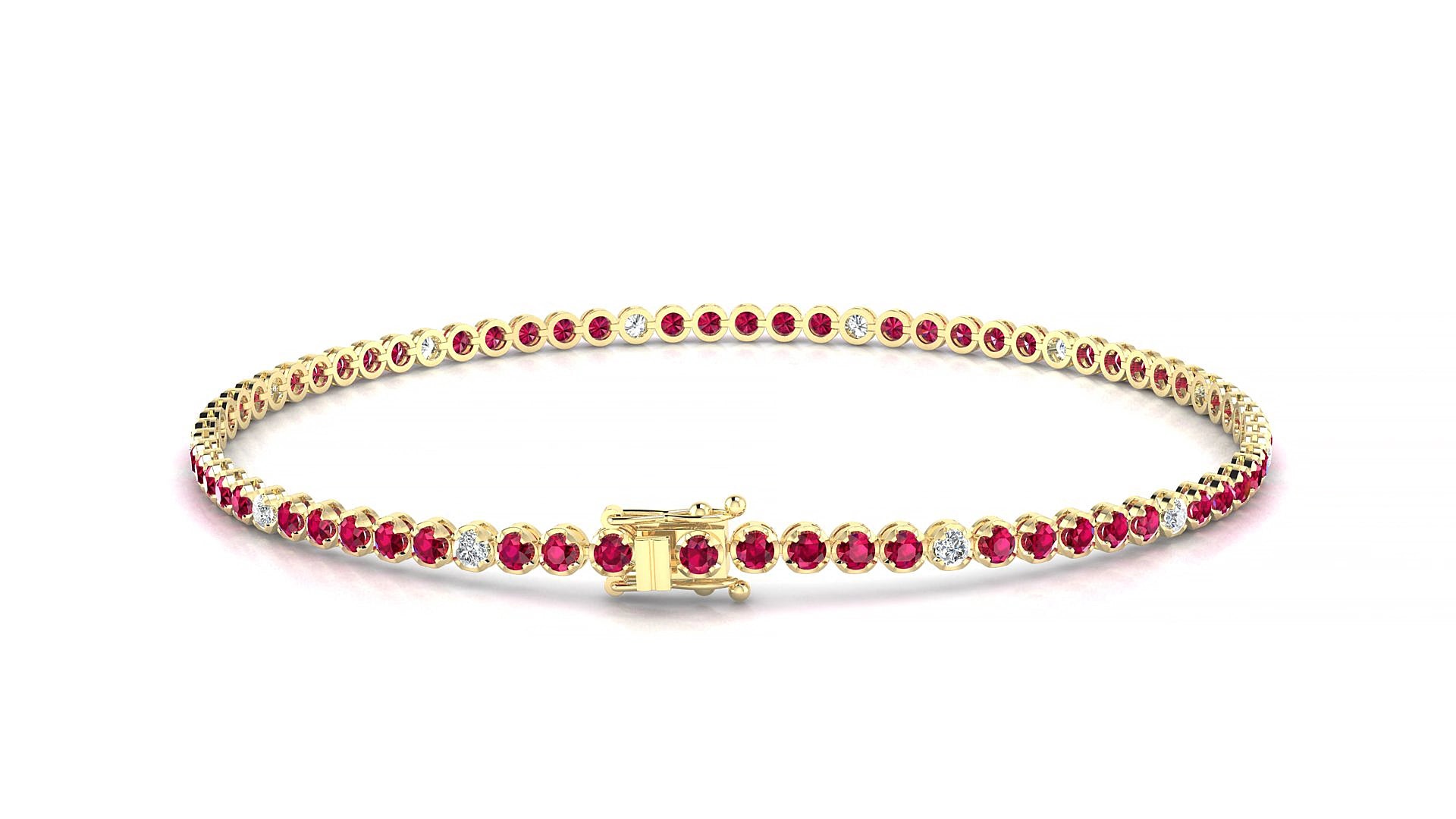 Bengal 5-1 | 18k Yellow Gold 1.7 mm Round Natural Ruby & Diamond 20 cm Tennis Bracelet