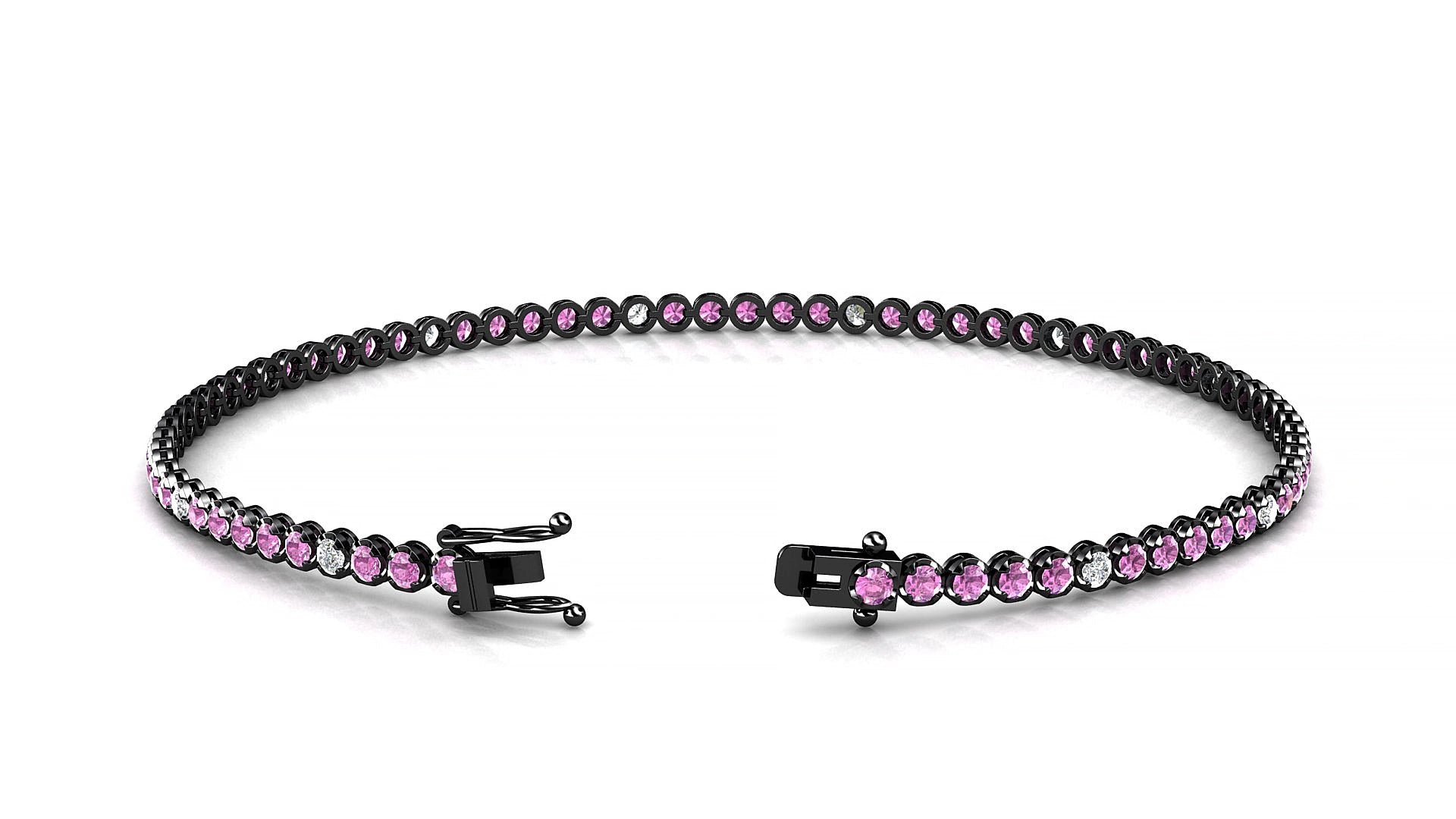Bengal 5-1 | 18k Black Gold 1.7 mm Round Natural Pink Sapphire & Diamond 15 cm Tennis Bracelet