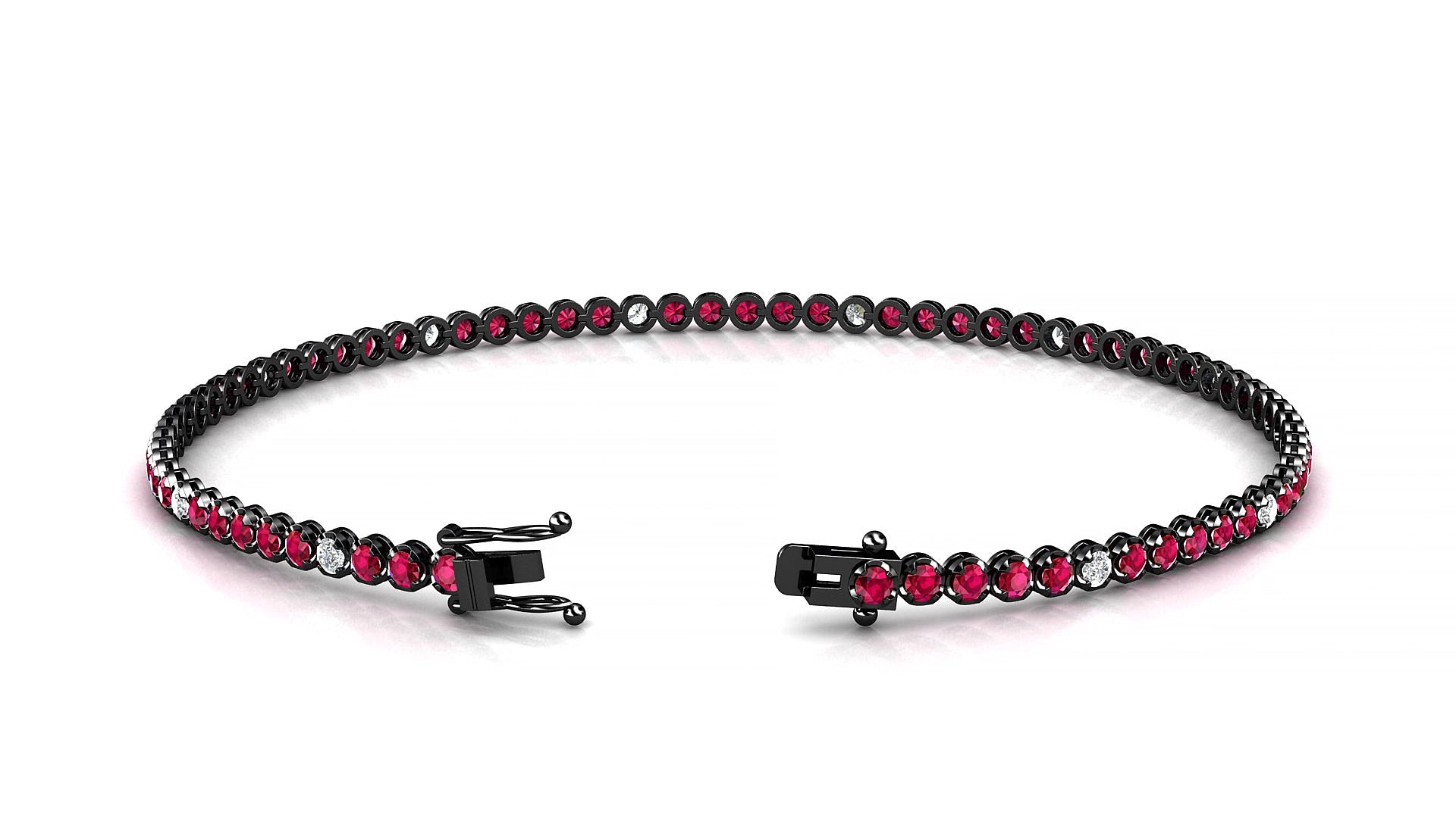 Bengal 5-1 | 18k Black Gold 1.7 mm Round Natural Ruby & Diamond 19 cm Tennis Bracelet