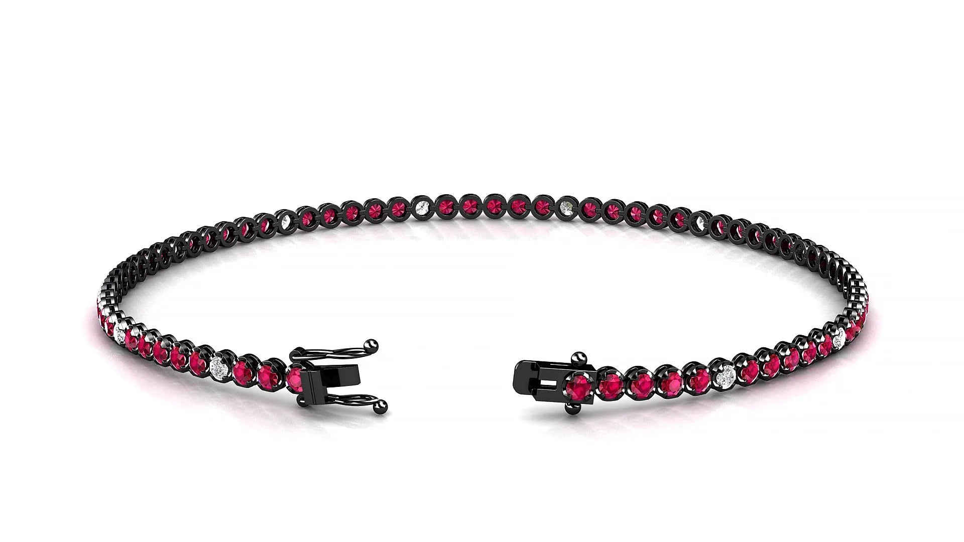 Bengal 5-1 | 18k Black Gold 1.7 mm Round Natural Ruby & Diamond Tennis Bracelet