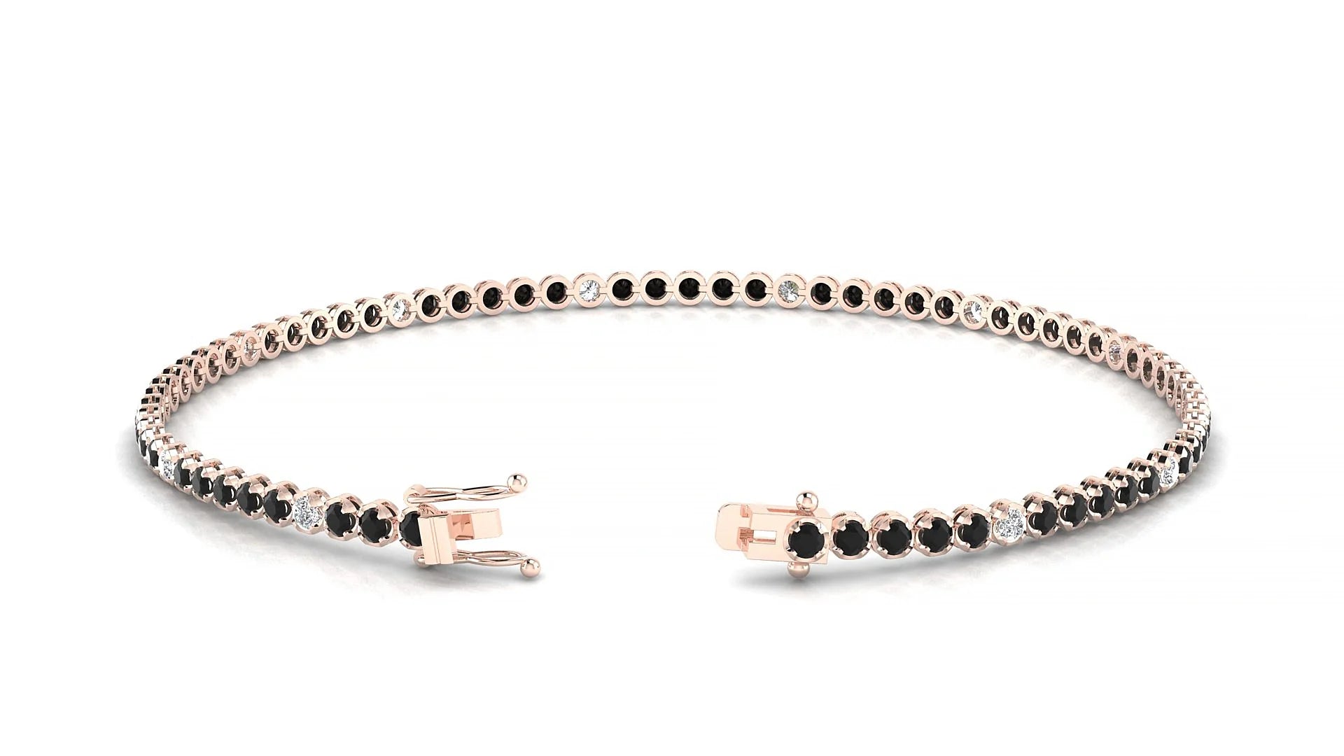 Bengal 5-1 | 18k Rose Gold 1.7 mm Round Natural Black Diamond & Diamond Tennis Bracelet