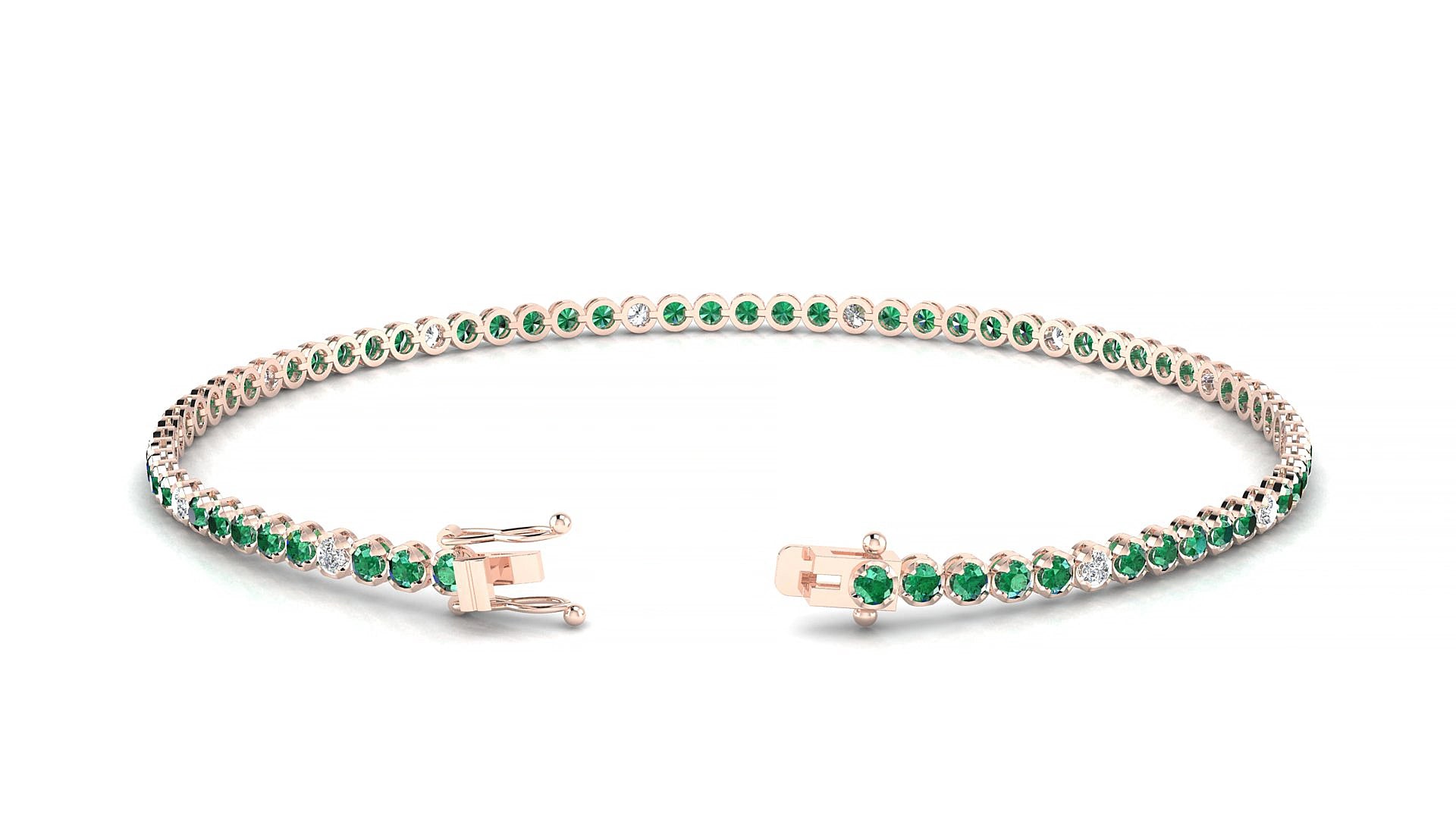 Bengal 5-1 | 18k Rose Gold 1.7 mm Round Natural Emerald & Diamond 15 cm Tennis Bracelet