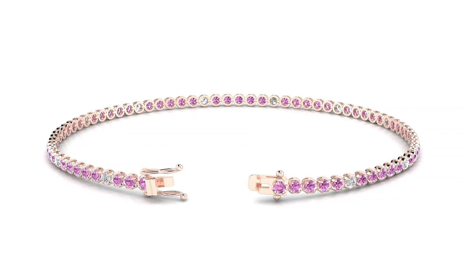 Bengal 5-1 | 18k Rose Gold 1.7 mm Round Natural Pink Sapphire & Diamond Tennis Bracelet