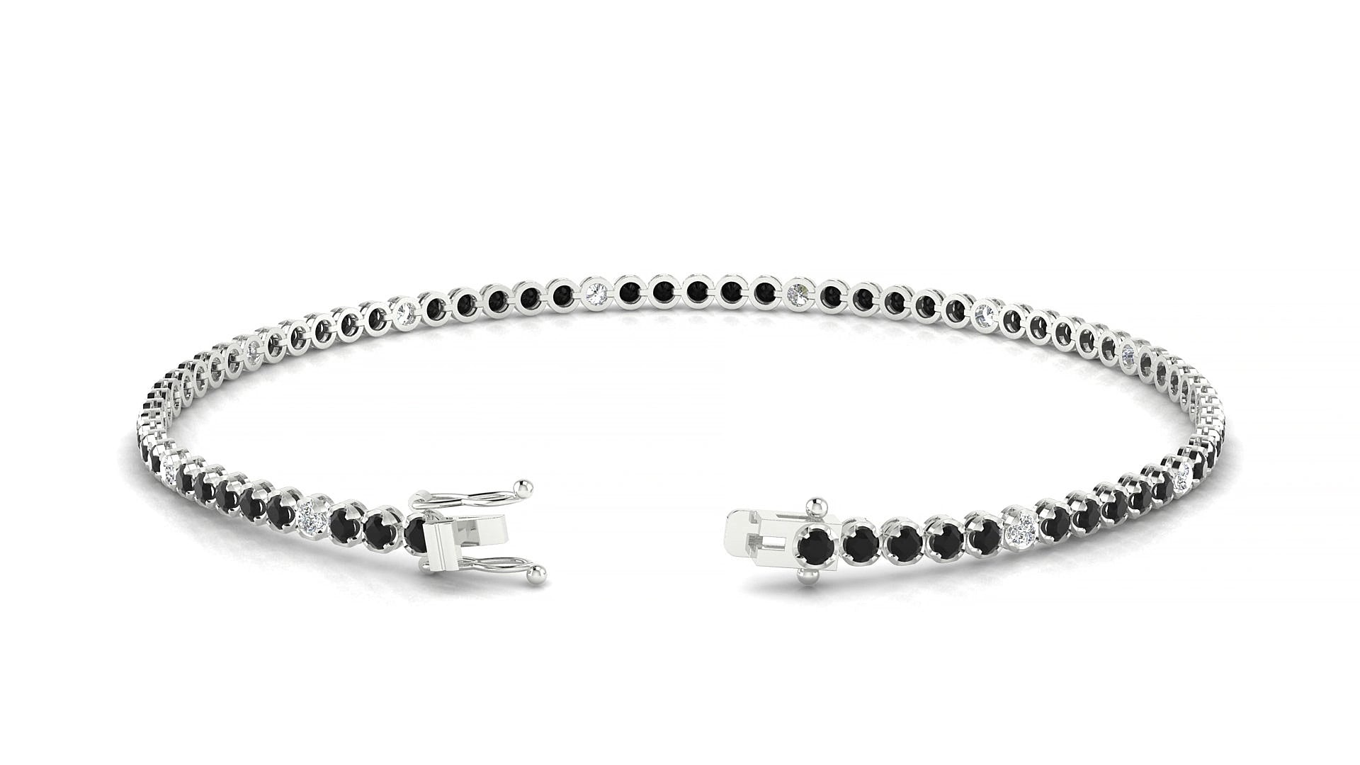 Bengal 5-1 | 18k White Gold 1.7 mm Round Natural Black Diamond & Diamond 18 cm Tennis Bracelet