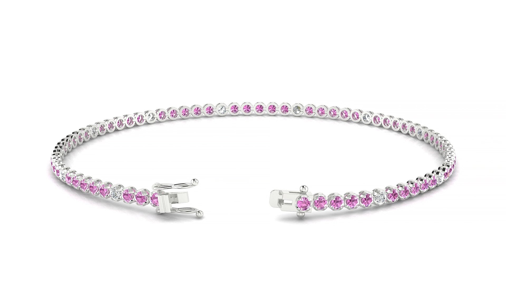 Bengal 5-1 | 18k White Gold 1.7 mm Round Natural Pink Sapphire & Diamond 15 cm Tennis Bracelet