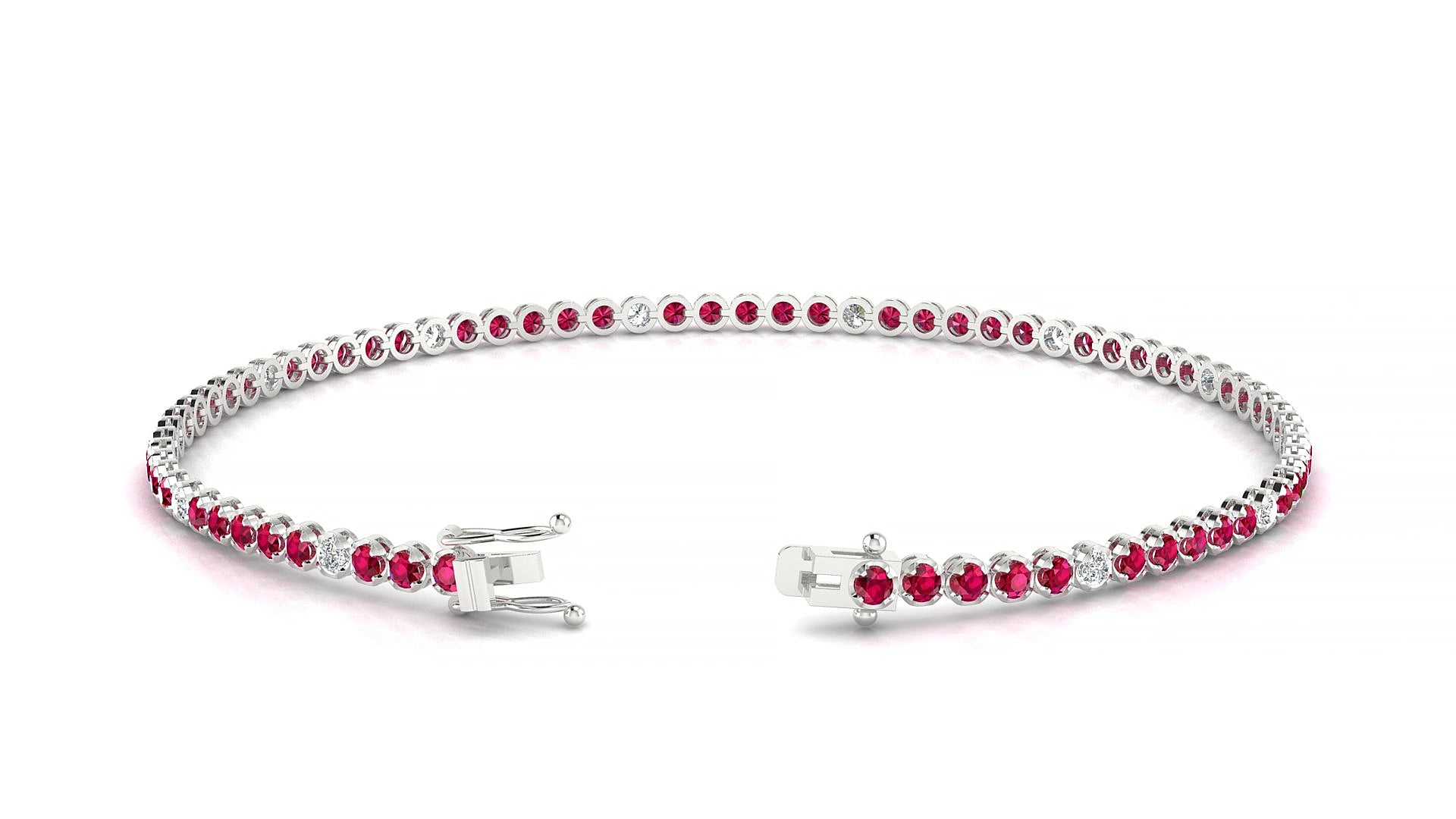 Bengal 5-1 | 18k White Gold 1.7 mm Round Natural Ruby & Diamond 15 cm Tennis Bracelet