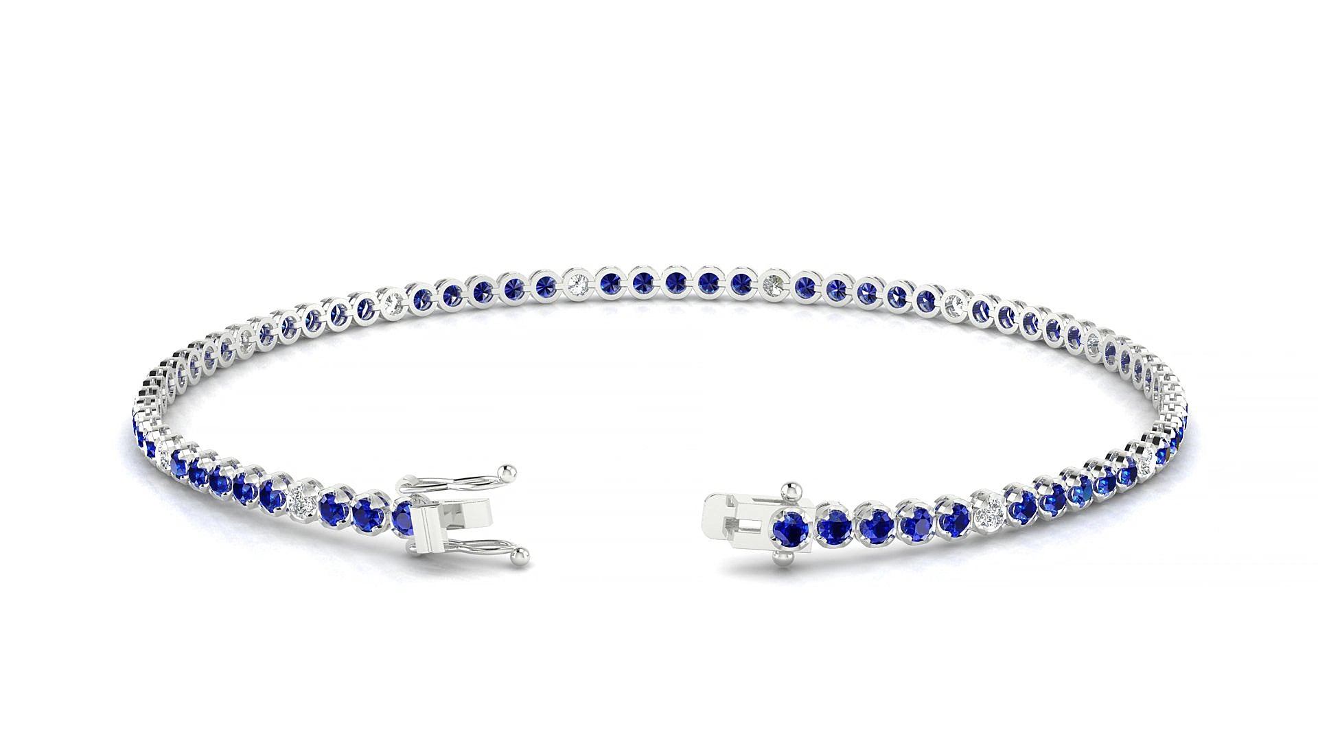 Bengal 5-1 | 18k White Gold 1.7 mm Round Natural Sapphire & Diamond 19 cm Tennis Bracelet