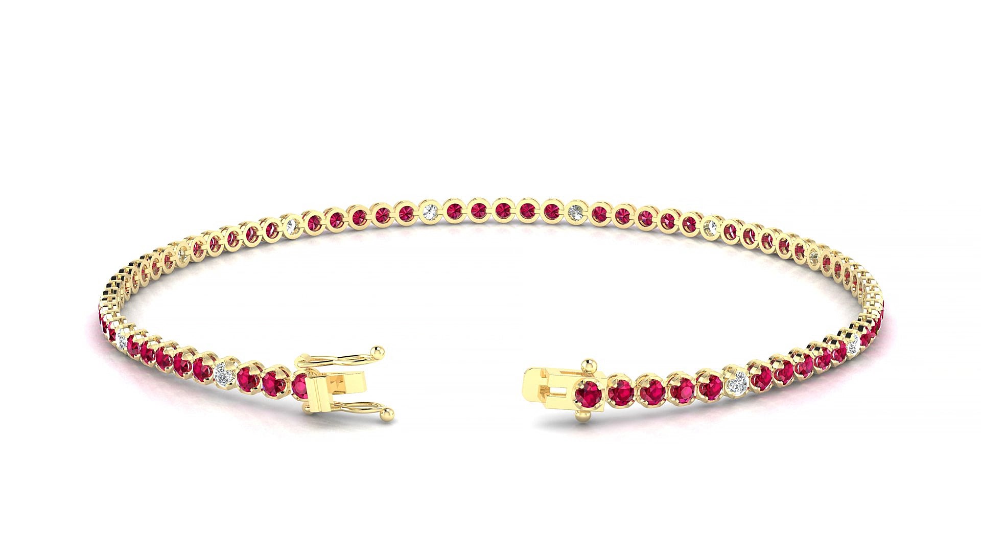 Bengal 5-1 | 18k Yellow Gold 1.7 mm Round Natural Ruby & Diamond 18 cm Tennis Bracelet