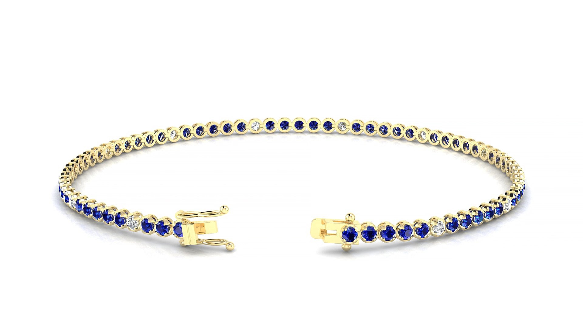 Bengal 5-1 | 18k Yellow Gold 1.7 mm Round Natural Sapphire & Diamond 16 cm Tennis Bracelet