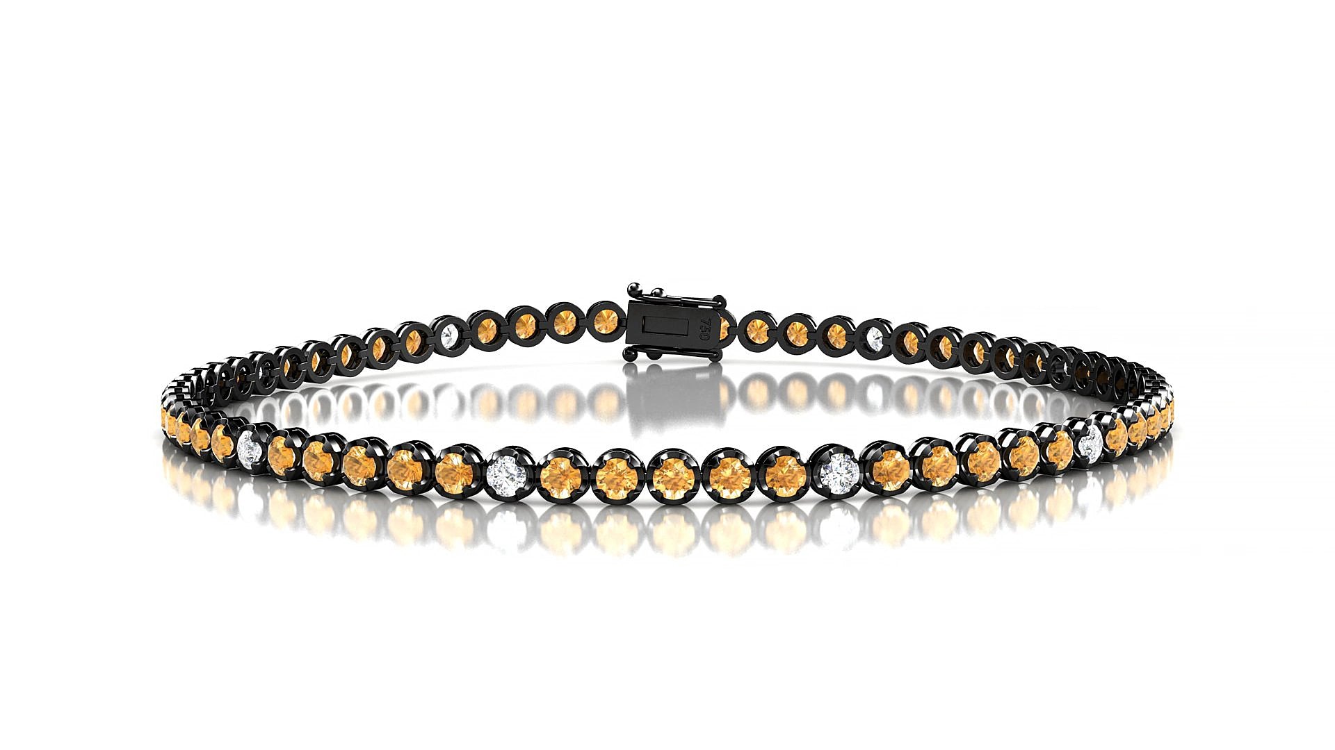 Bengal 5-1 | 18k Black Gold 2 mm Round Natural Citrine & Diamond 15 cm Tennis Bracelet
