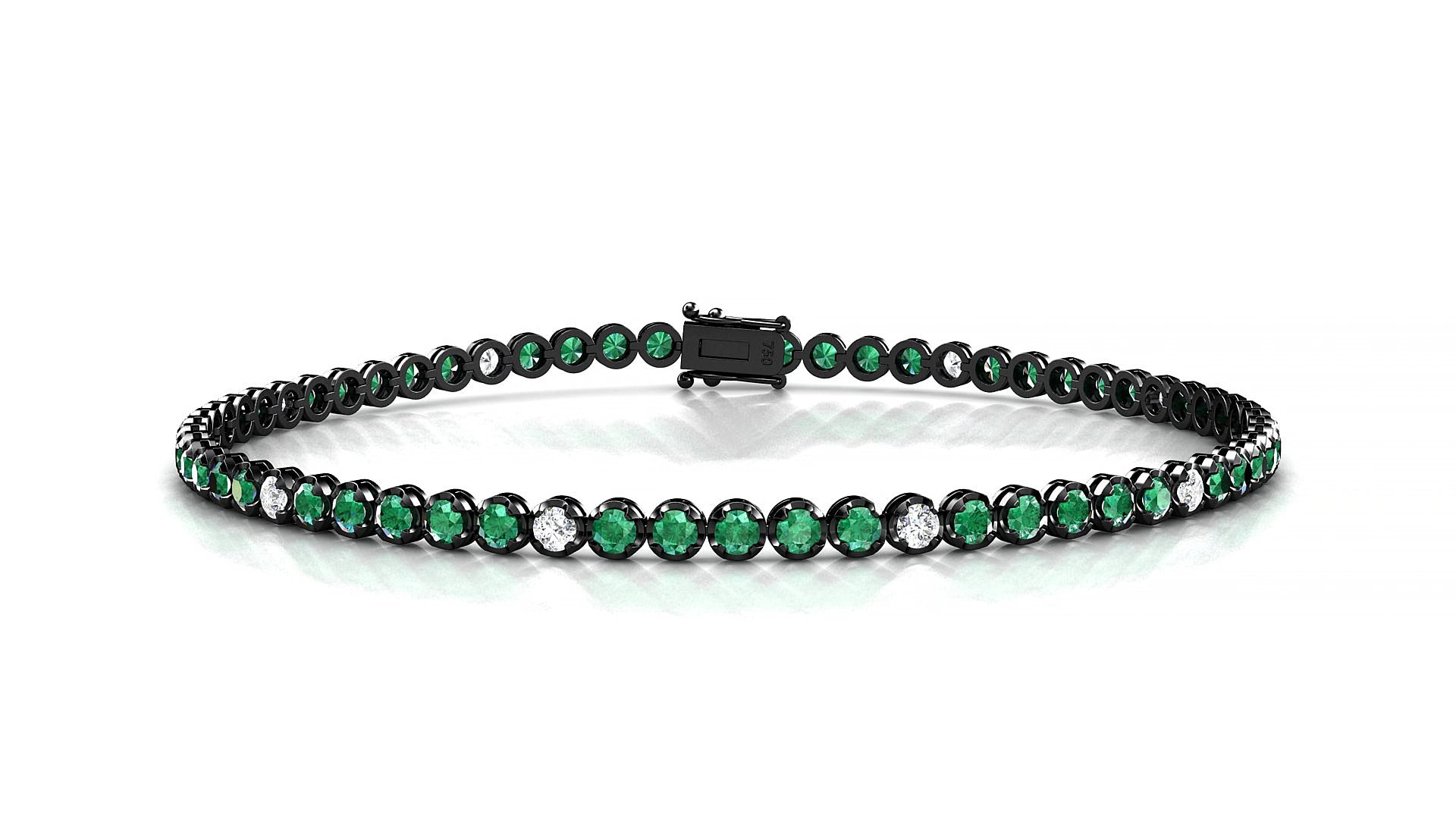 Bengal 5-1 | 18k Black Gold 2 mm Round Natural Emerald & Diamond 15 cm Tennis Bracelet