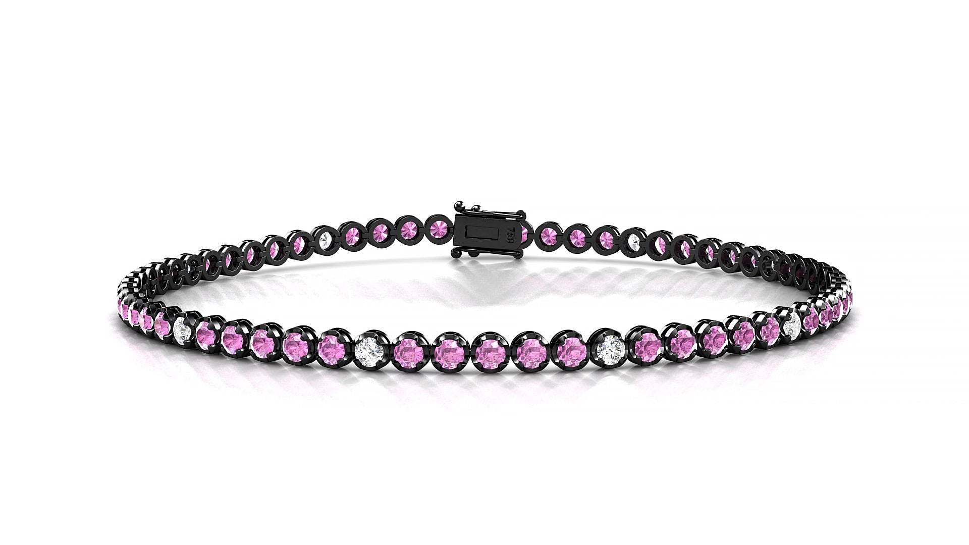 Bengal 5-1 | 18k Black Gold 2 mm Round Natural Pink Sapphire & Diamond 15 cm Tennis Bracelet