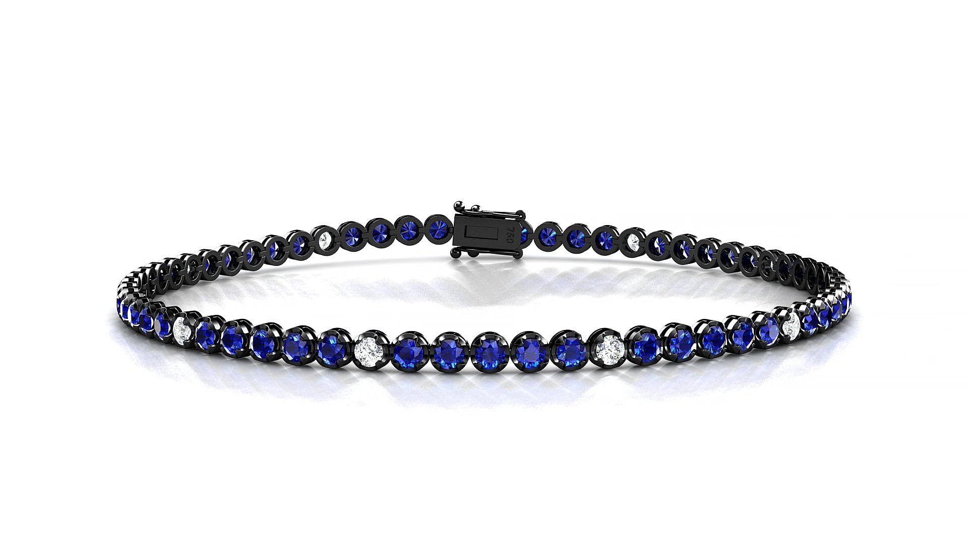 Bengal 5-1 | 18k Black Gold 2 mm Round Natural Sapphire & Diamond 18 cm Tennis Bracelet