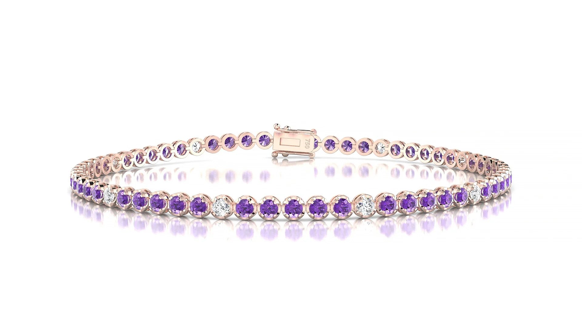 Bengal 5-1 | 18k Rose Gold 2 mm Round Natural Amethyst & Diamond Tennis Bracelet