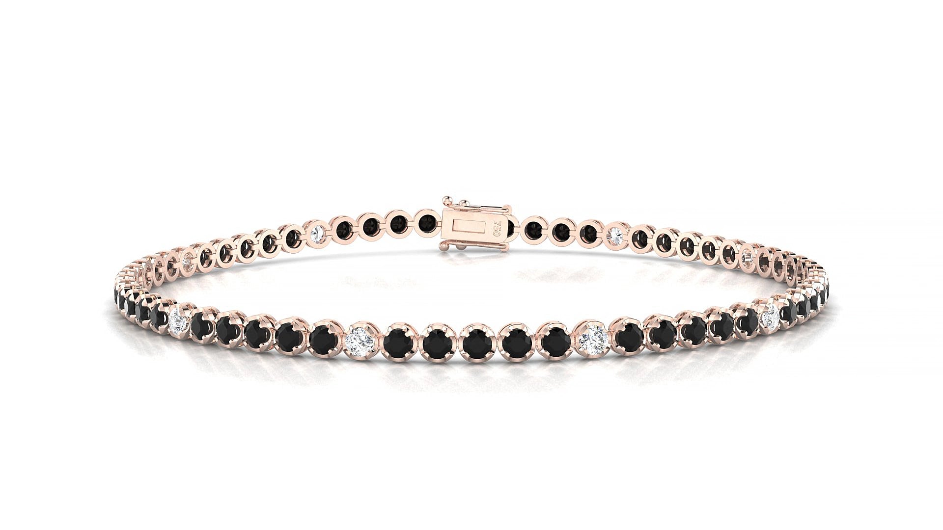Bengal 5-1 | 18k Rose Gold 2 mm Round Natural Black Diamond & Diamond 15 cm Tennis Bracelet