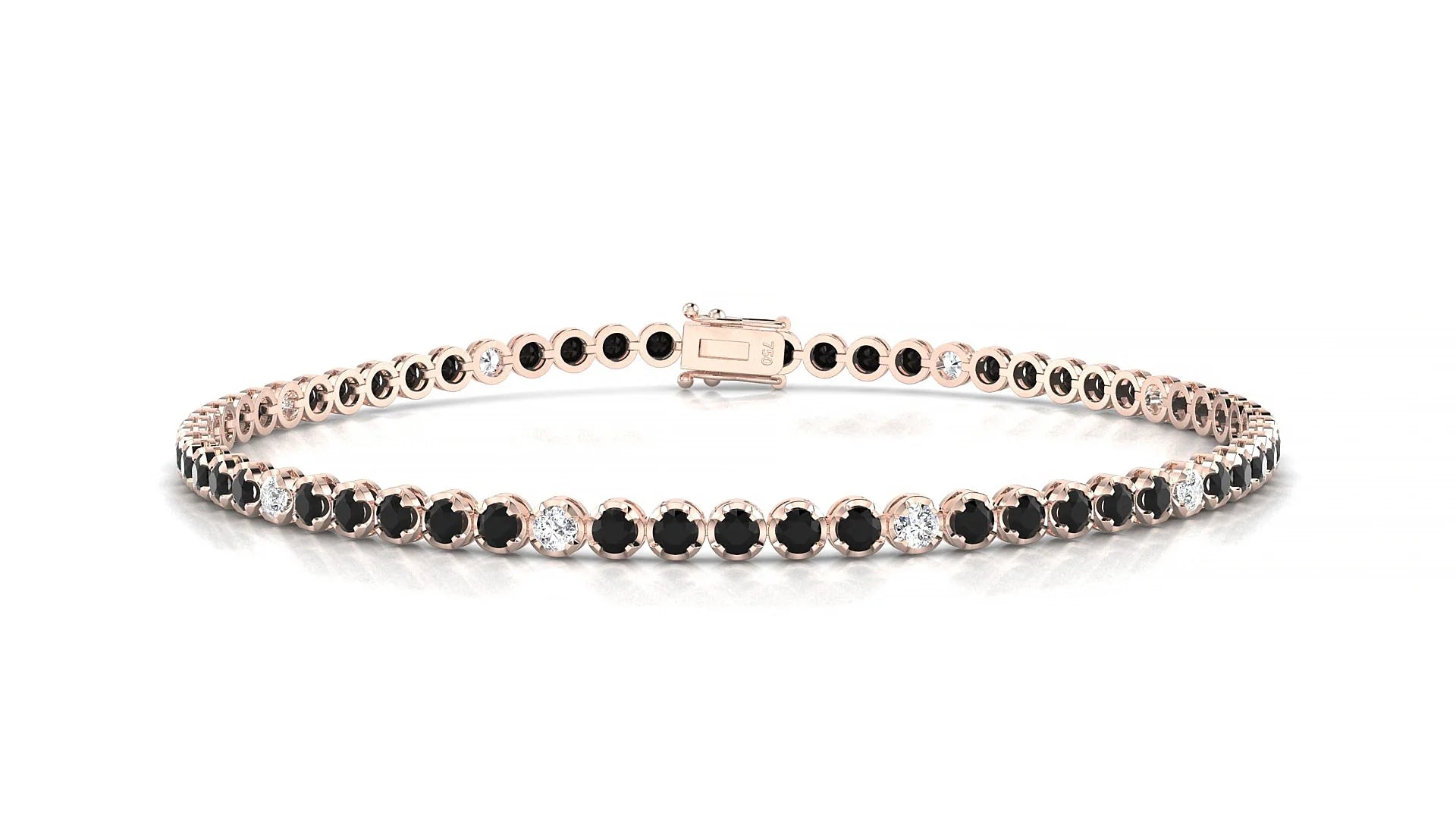 Bengal 5-1 | 18k Rose Gold 2 mm Round Natural Black Diamond & Diamond Tennis Bracelet