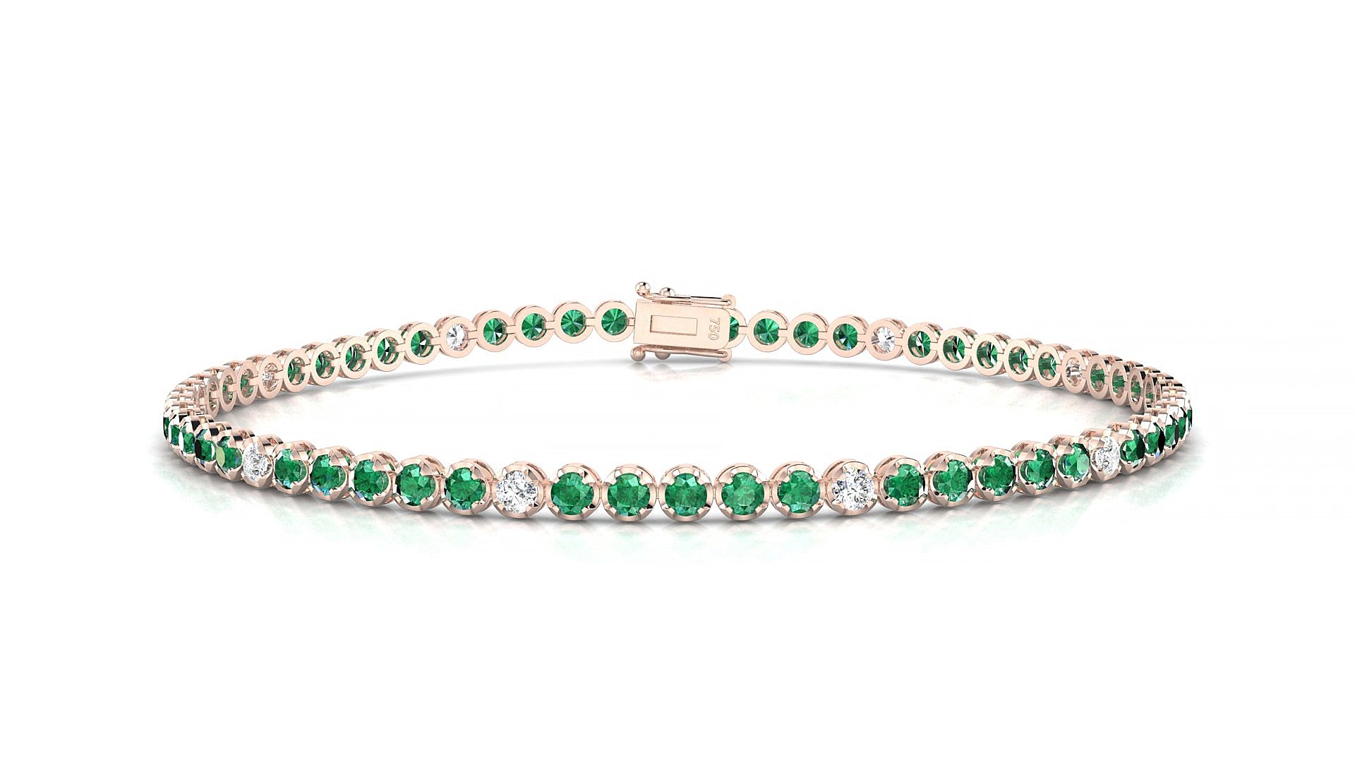 Bengal 5-1 | 18k Rose Gold 2 mm Round Natural Emerald & Diamond 15 cm Tennis Bracelet
