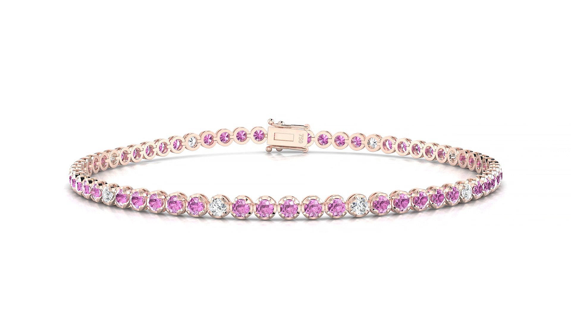Bengal 5-1 | 18k Rose Gold 2 mm Round Natural Pink Sapphire & Diamond 18 cm Tennis Bracelet