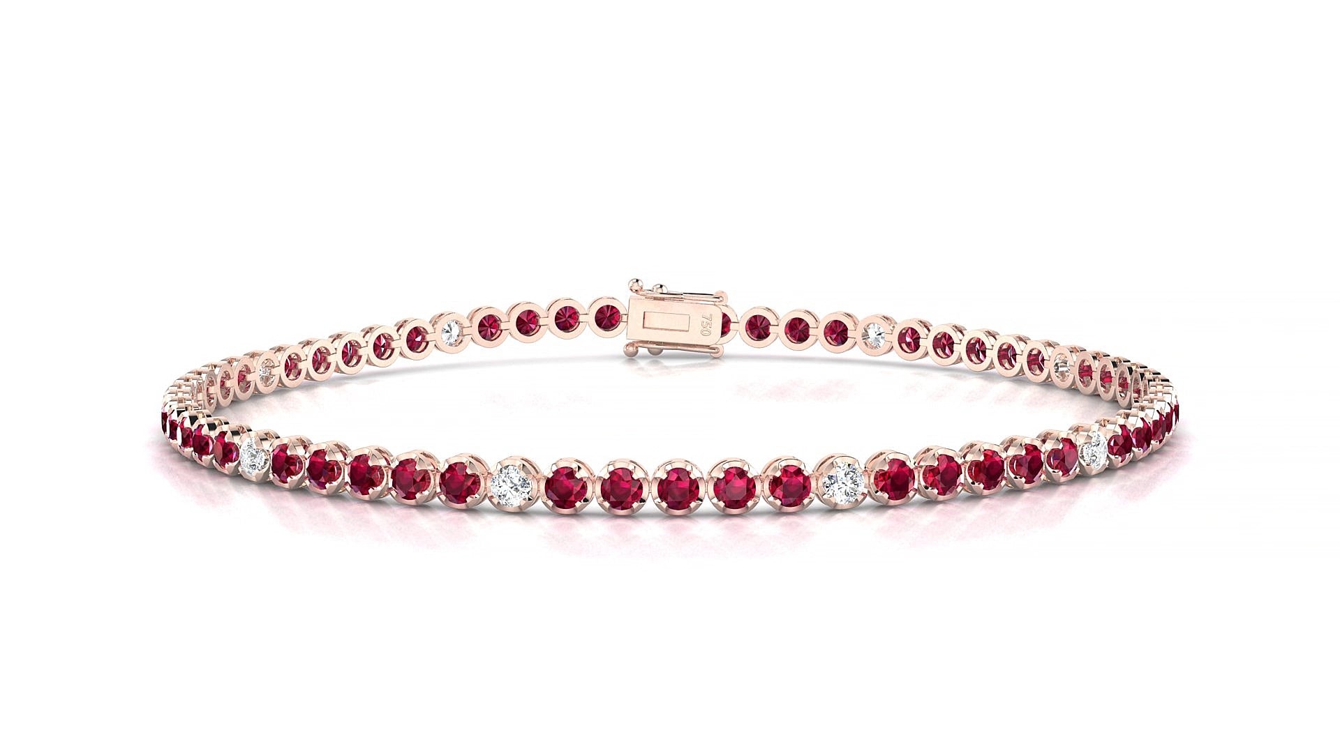 Bengal 5-1 | 18k Rose Gold 2 mm Round Natural Ruby & Diamond 16 cm Tennis Bracelet