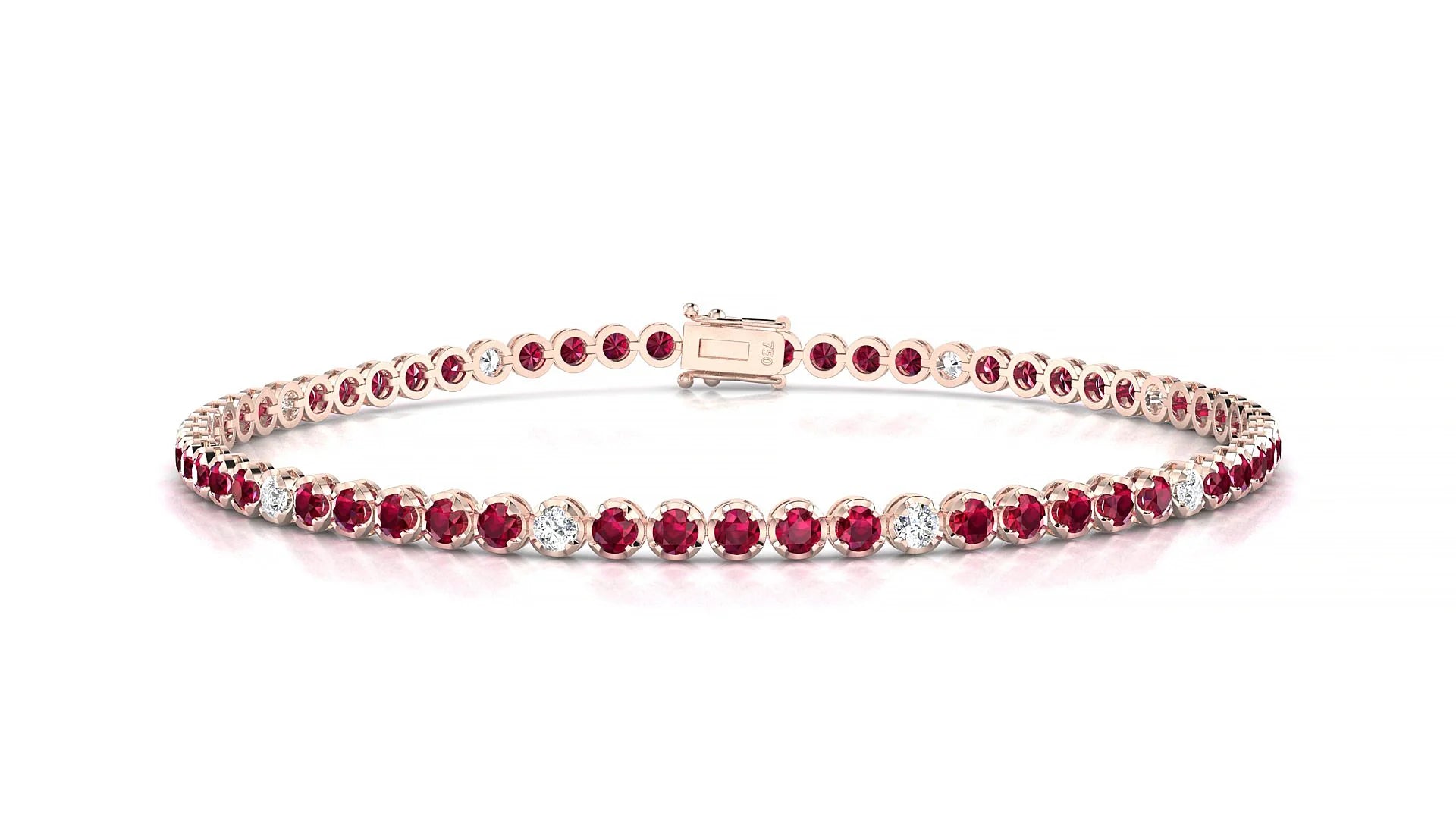 Bengal 5-1 | 18k Rose Gold 2 mm Round Natural Ruby & Diamond Tennis Bracelet