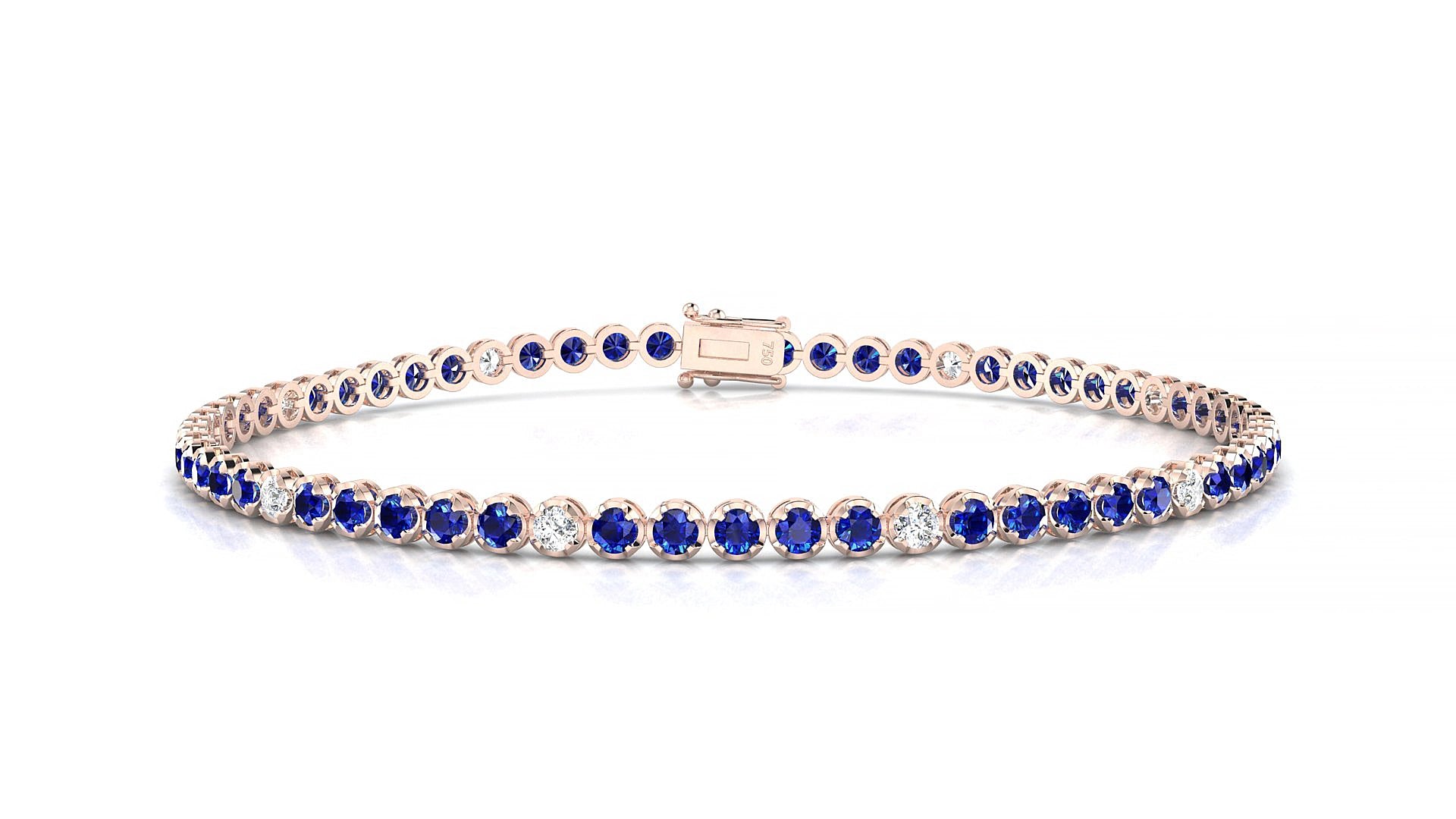Bengal 5-1 | 18k Rose Gold 2 mm Round Natural Sapphire & Diamond 19 cm Tennis Bracelet